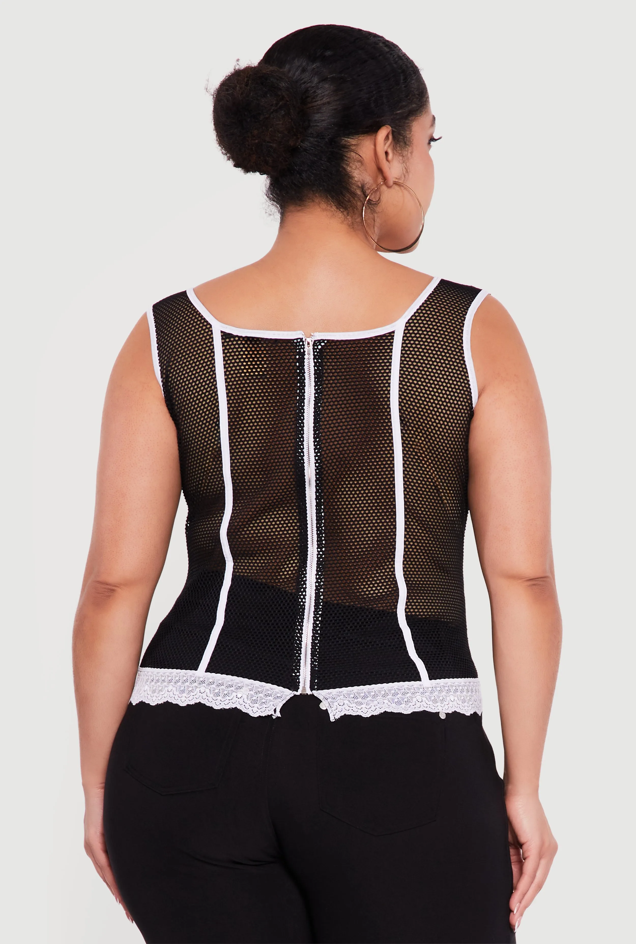 Plus Size Fishnet Contrast Trim Corset Bustier Top sold by Rainbow product image thumbnail 5