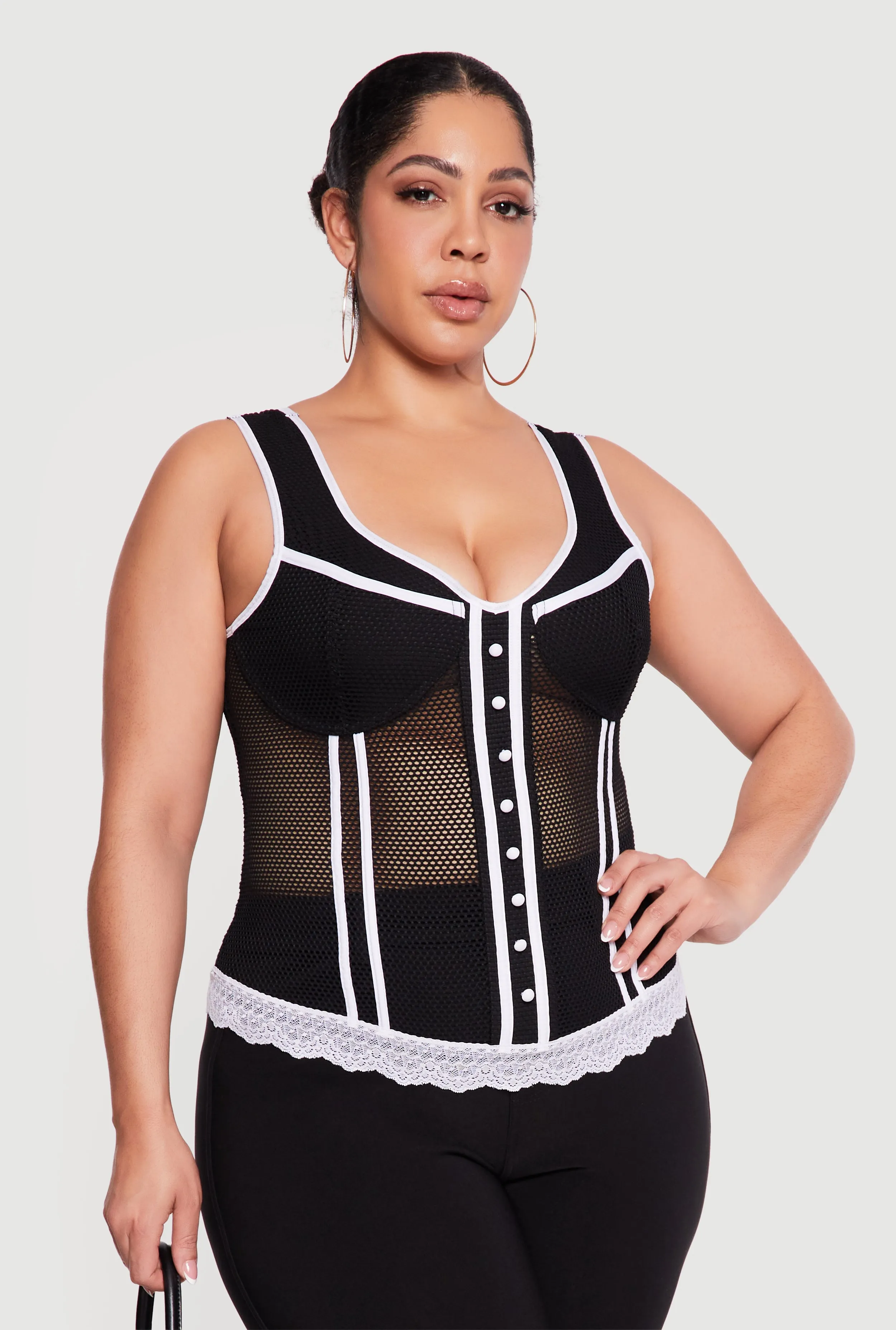 Plus Size Fishnet Contrast Trim Corset Bustier Top sold by Rainbow product image thumbnail 2