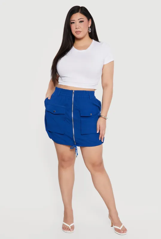 Plus Size Drawstring Hem Zip Front Cargo Skirt sold by Rainbow