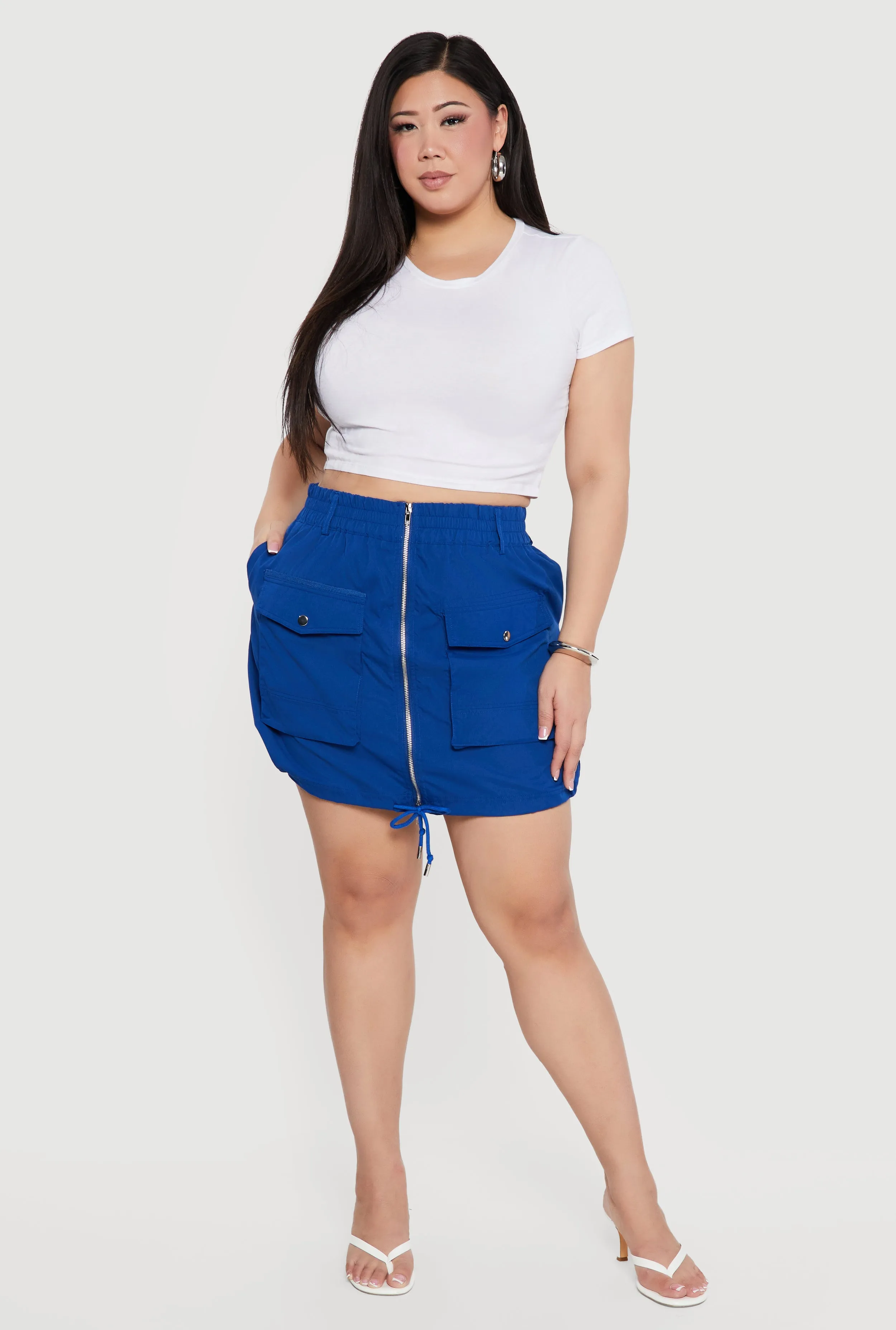 Plus Size Drawstring Hem Zip Front Cargo Skirt sold by Rainbow