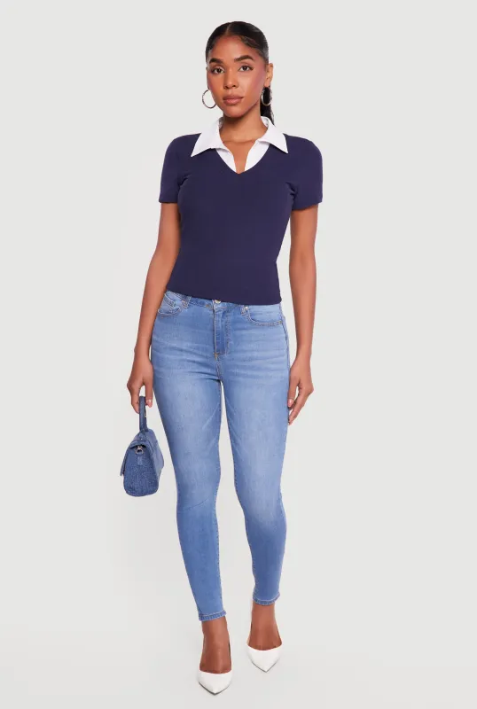 Layered Look Ribbed Knit Polo Top sold by Rainbow