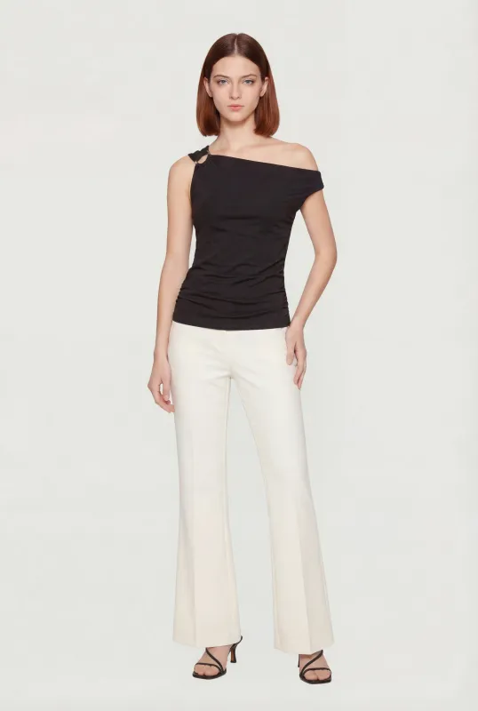 Asymmetric Metallic Ring Detail Side Ruched Blouse sold by Rainbow