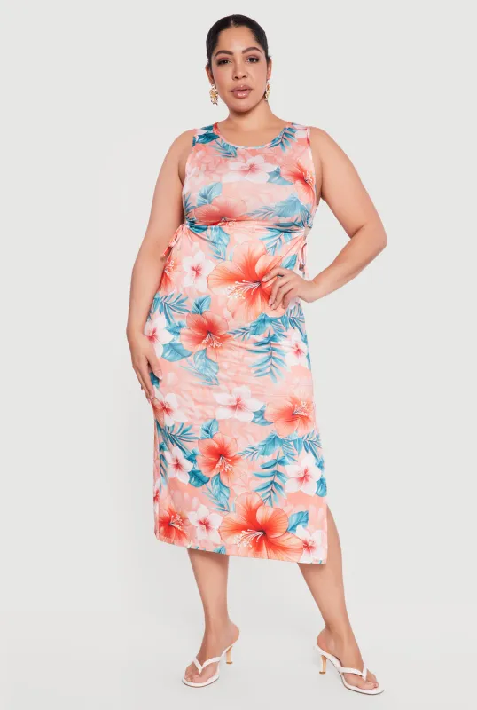 Plus Size Floral Drawstring Keyhole Side Dress sold by Rainbow