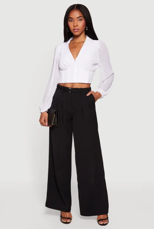 Crepe Knit Belted Front Wide Leg Dress Pants made by Rainbow