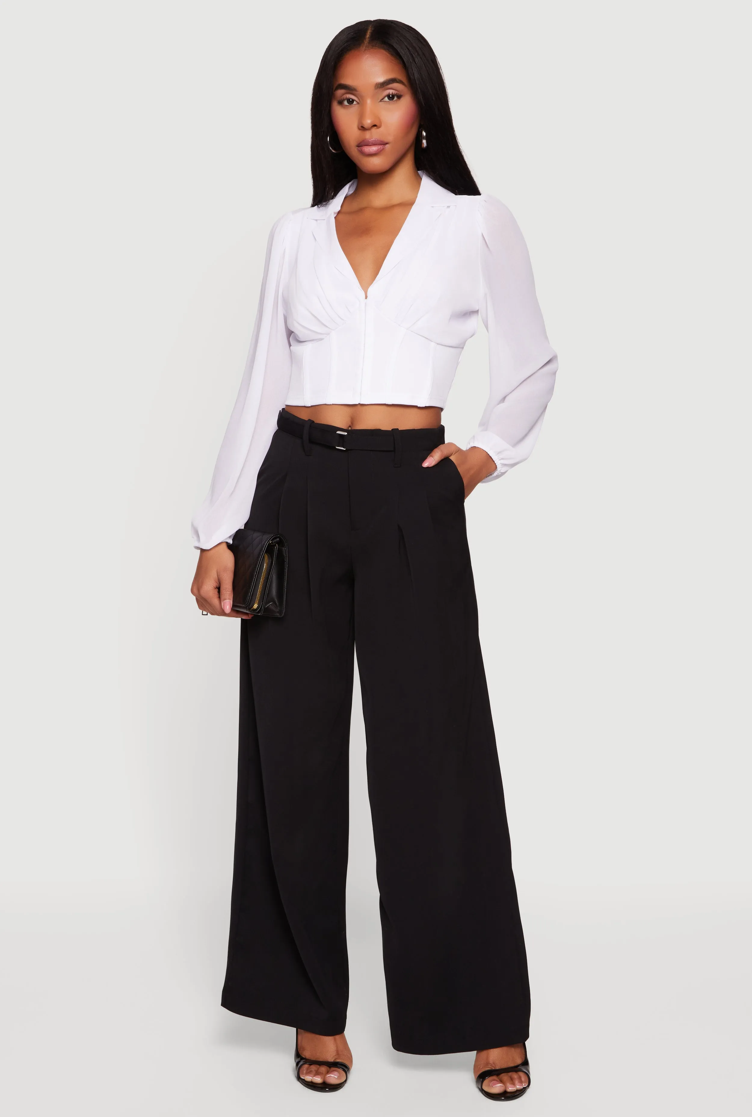 Crepe Knit Belted Front Wide Leg Dress Pants sold by Rainbow