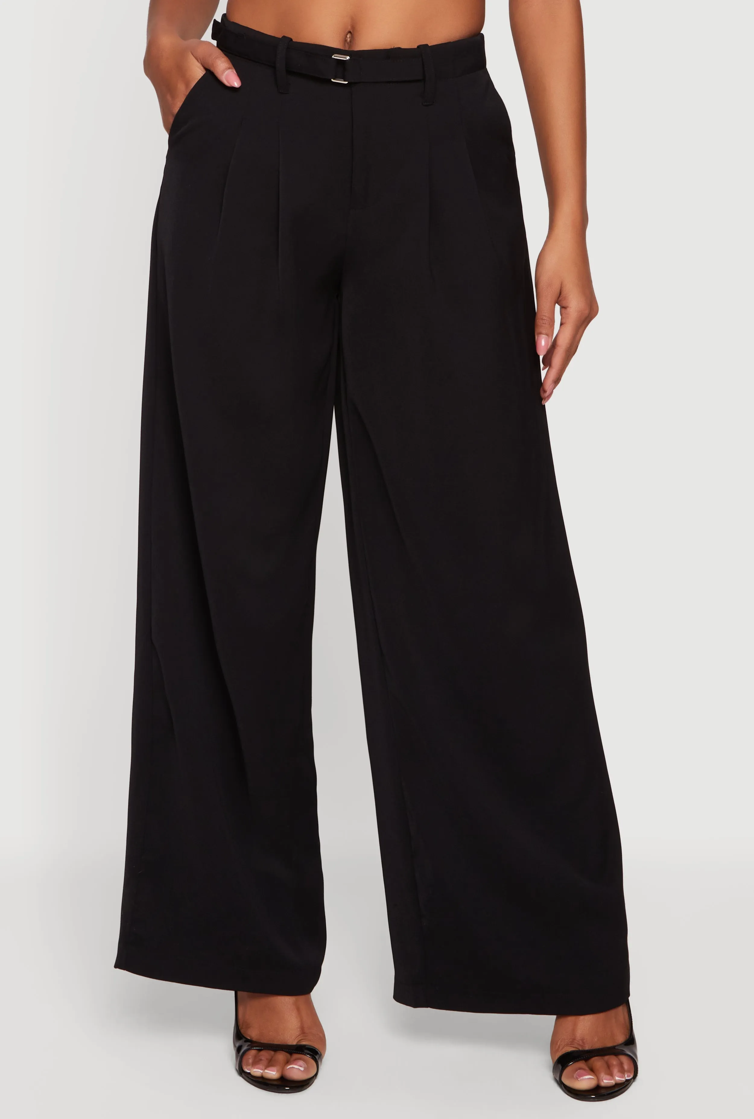 Crepe Knit Belted Front Wide Leg Dress Pants sold by Rainbow product image thumbnail 3