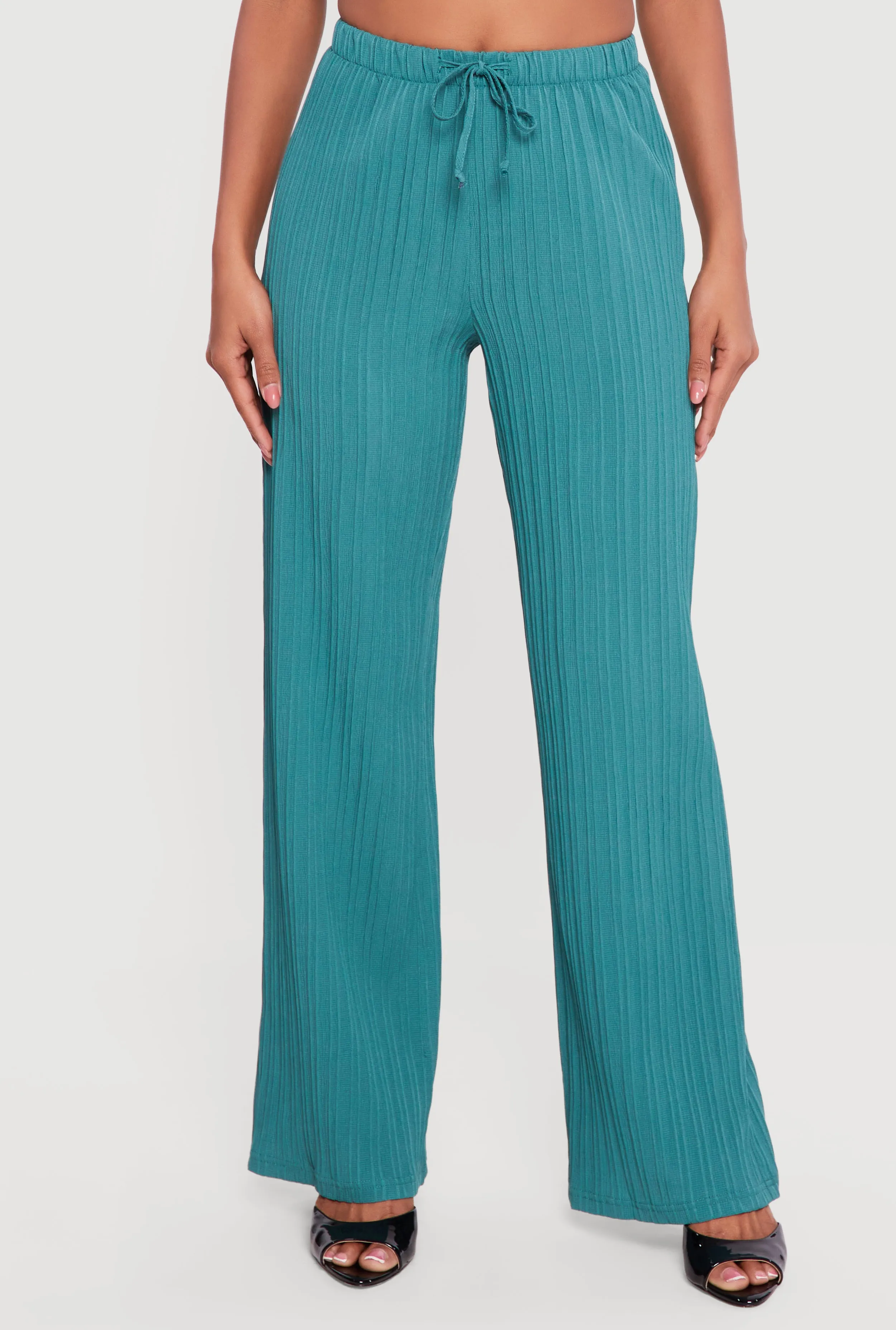 Ribbed Knit Drawstring Waist Wide Leg Pants sold by Rainbow product image thumbnail 3