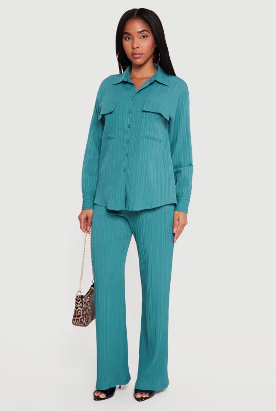 Ribbed Knit Drawstring Waist Wide Leg Pants sold by Rainbow