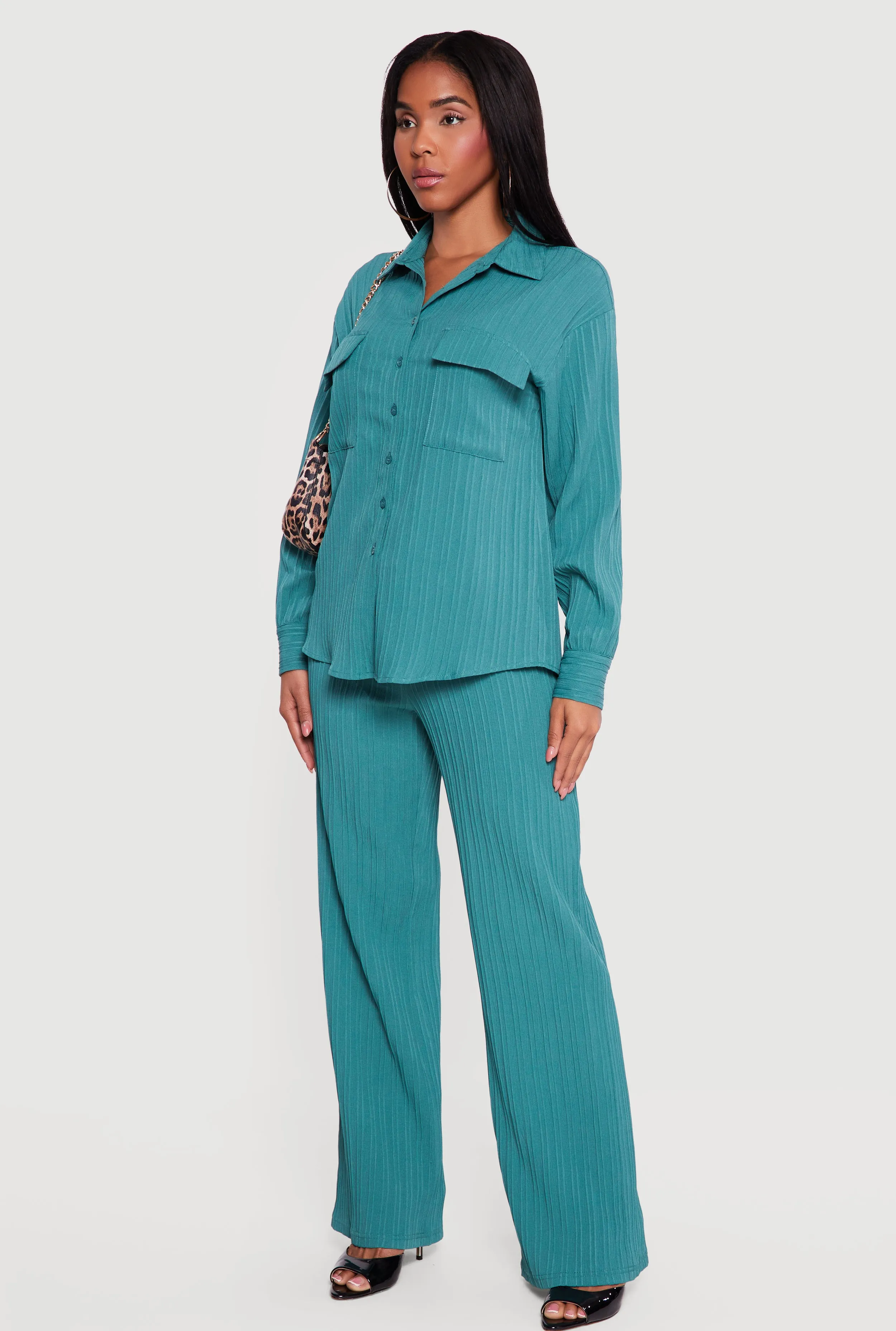 Ribbed Knit Drawstring Waist Wide Leg Pants sold by Rainbow product image thumbnail 2