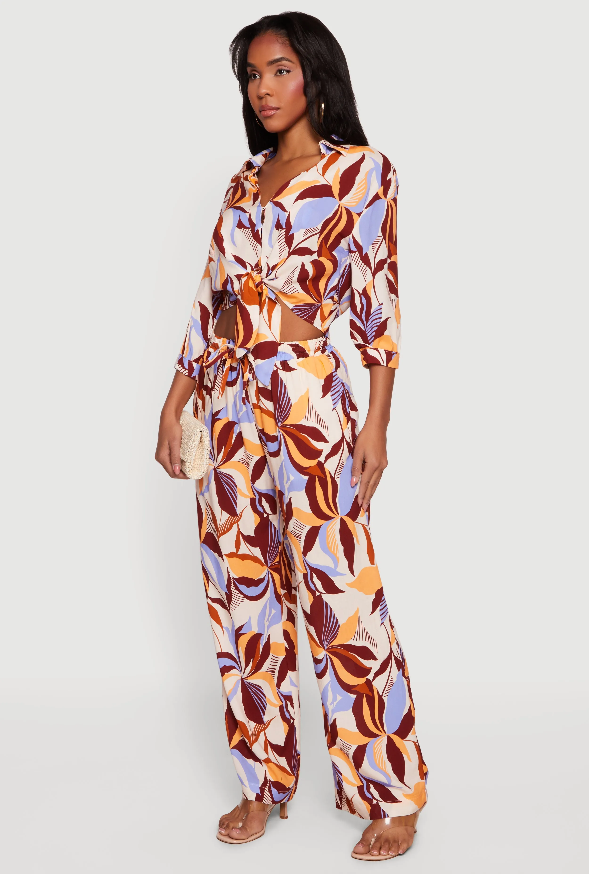 Leaf Print Drawstring High Waisted Pull On Pants sold by Rainbow product image thumbnail 2