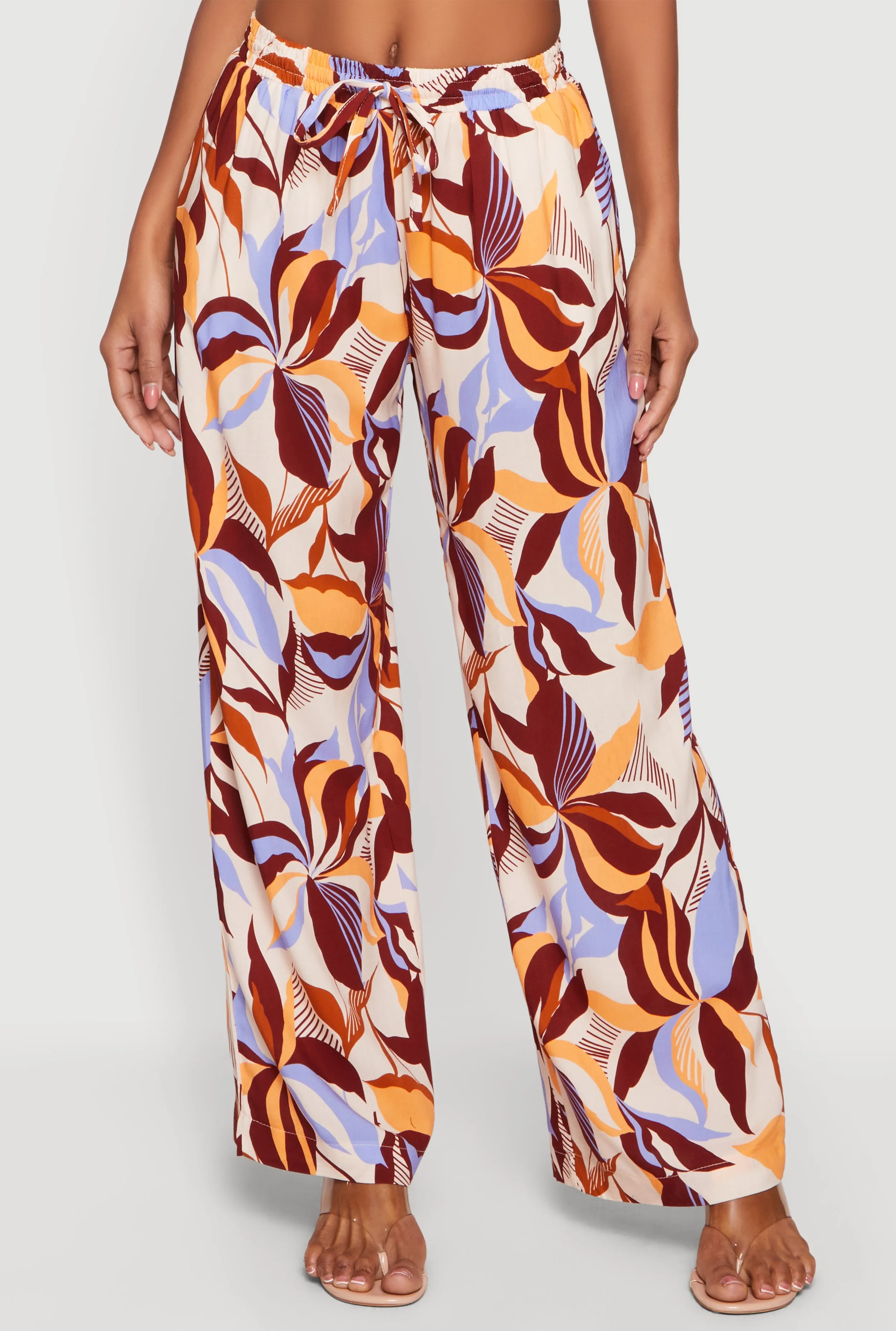 Leaf Print Drawstring High Waisted Pull On Pants sold by Rainbow product image thumbnail 3