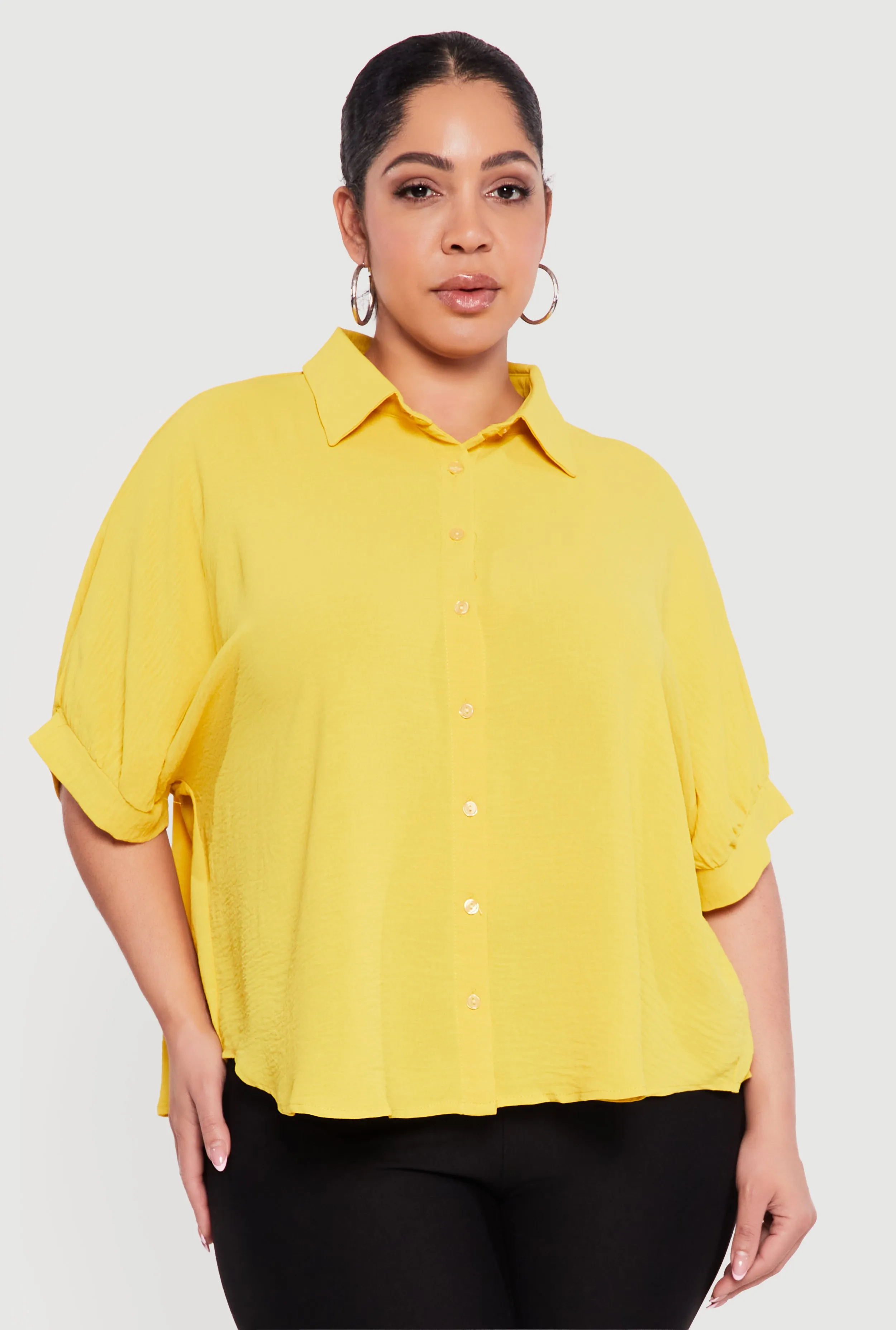 Plus Size Crepe Knit Button Front Shirt sold by Rainbow product image thumbnail 2