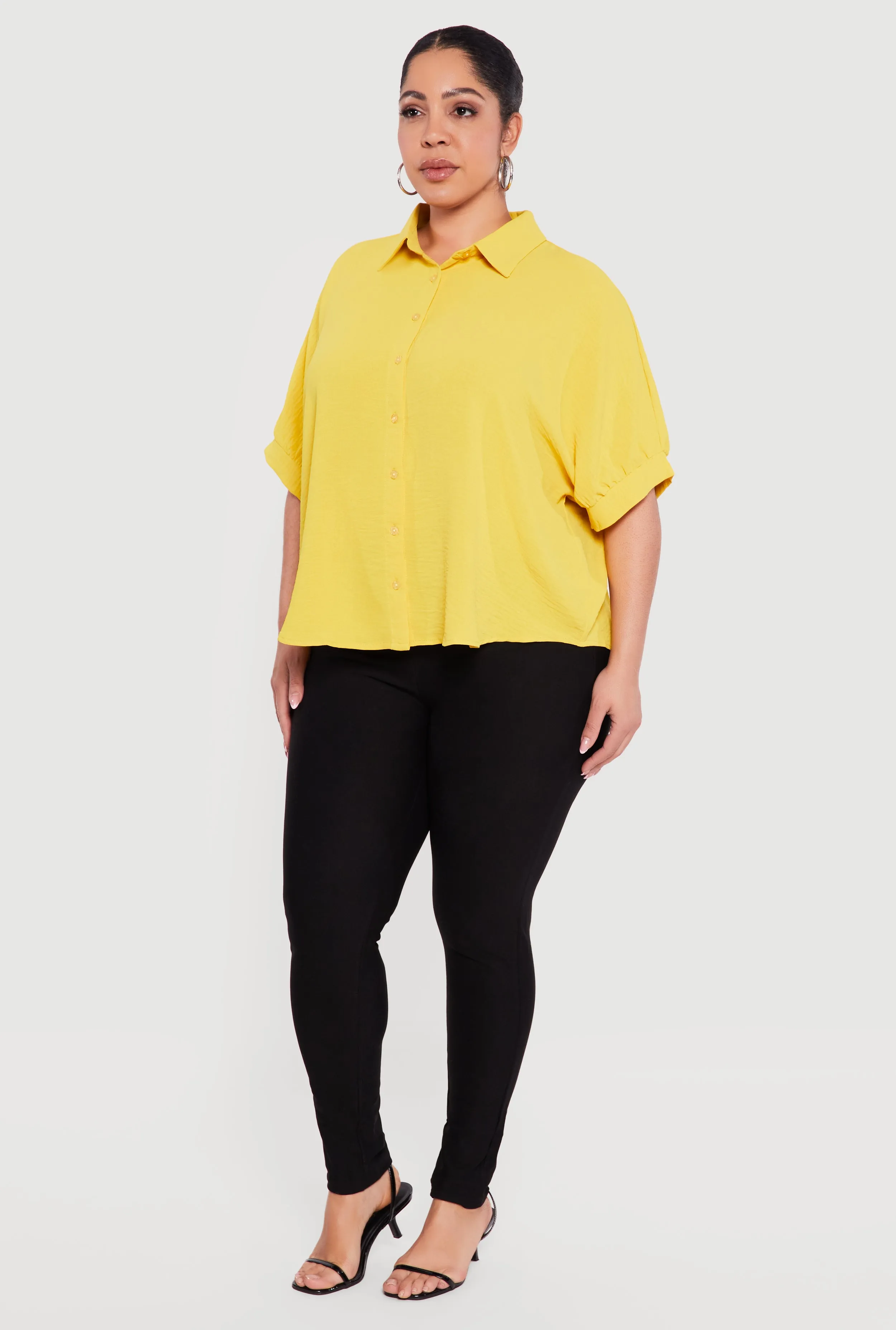 Plus Size Crepe Knit Button Front Shirt sold by Rainbow product image thumbnail 3