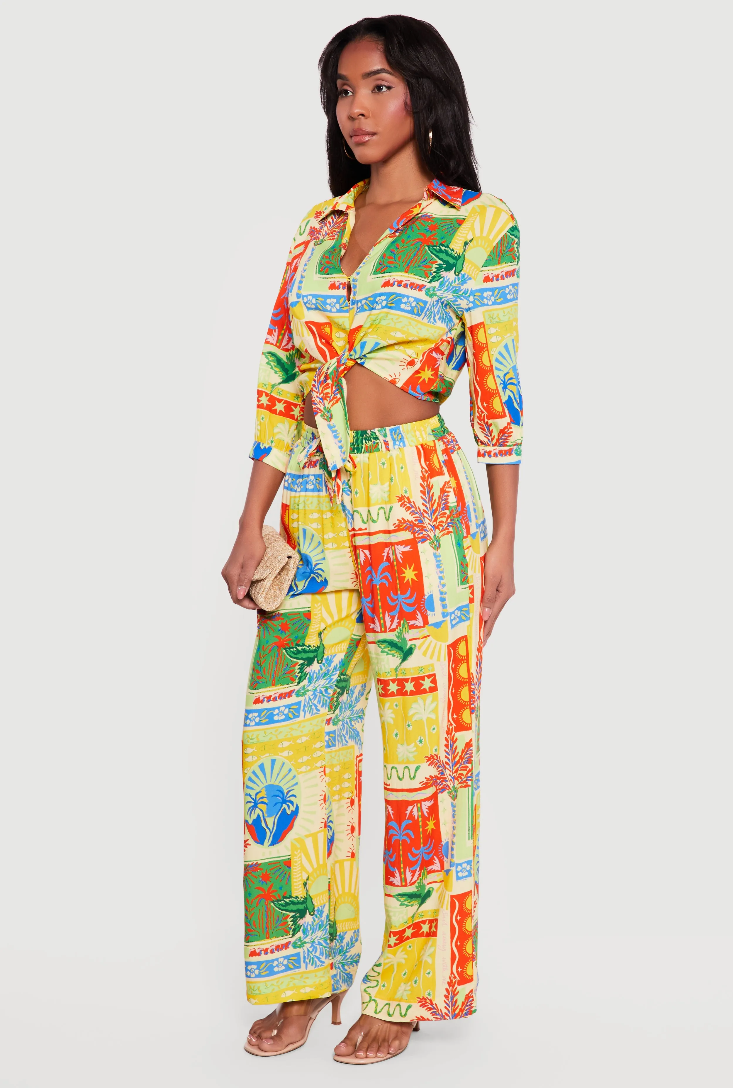 Patterned Cropped Tie Front Shirt sold by Rainbow product image thumbnail 3