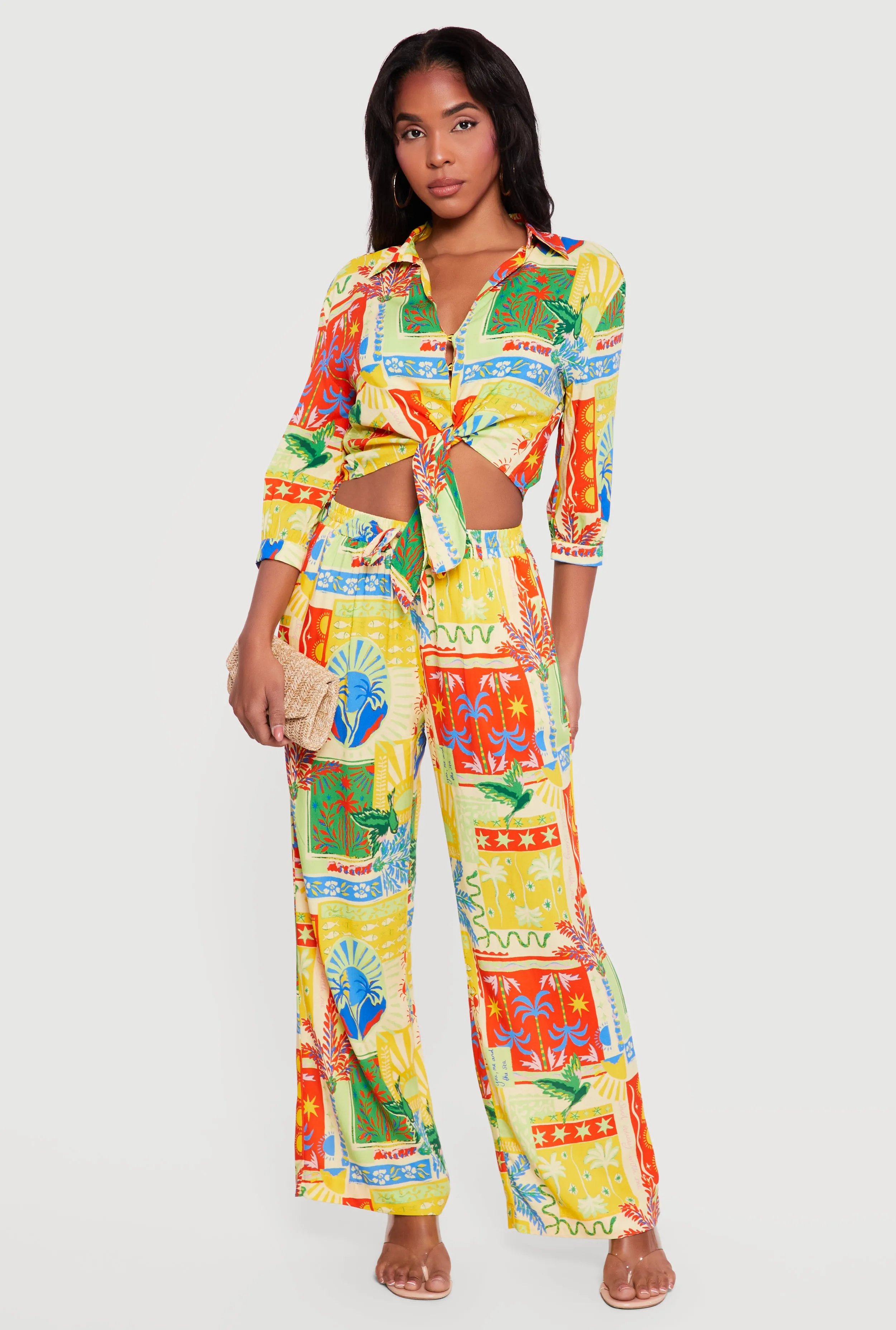 Patterned Cropped Tie Front Shirt sold by Rainbow product image thumbnail 2