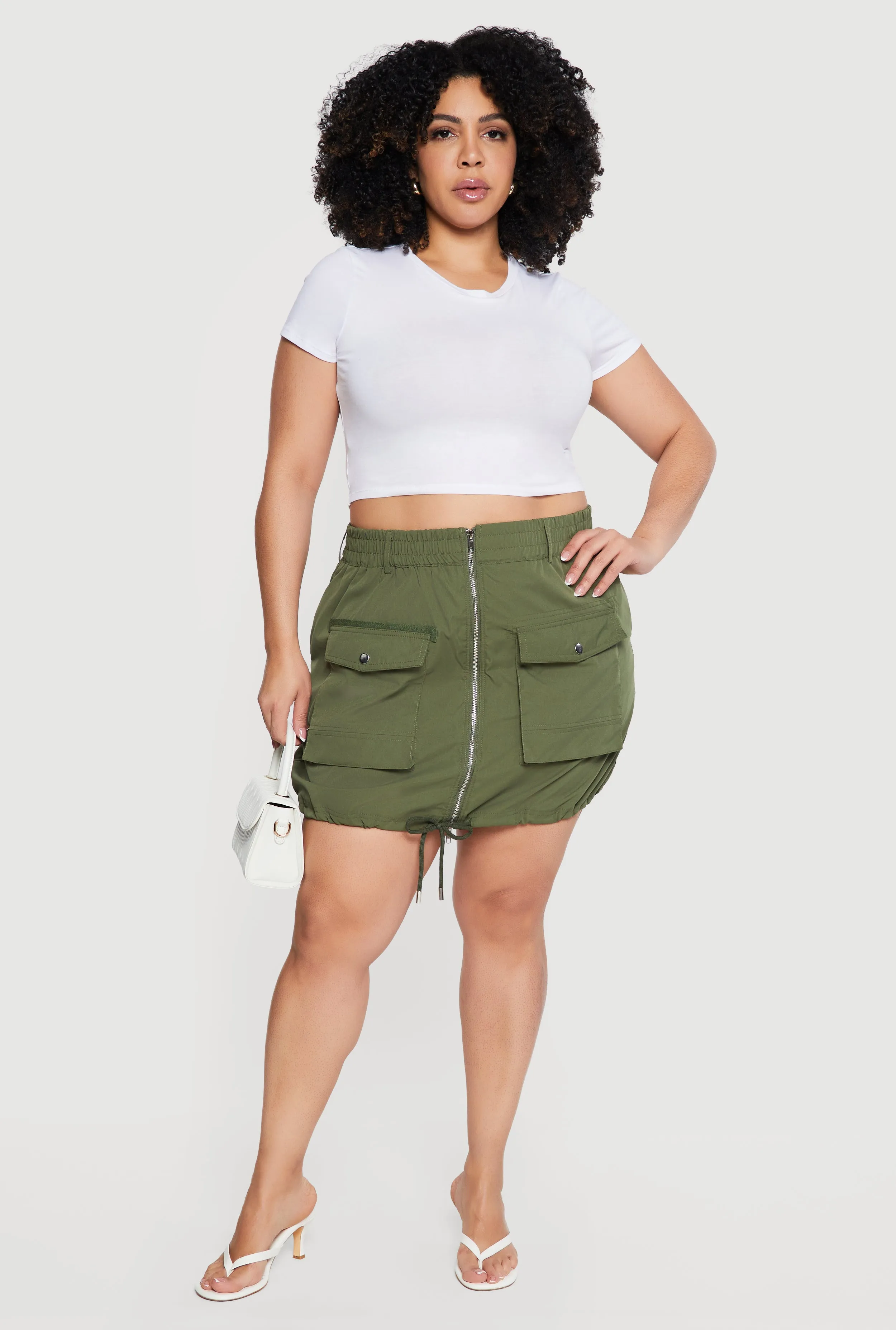 Plus Size Drawstring Hem Zip Front Cargo Skirt sold by Rainbow