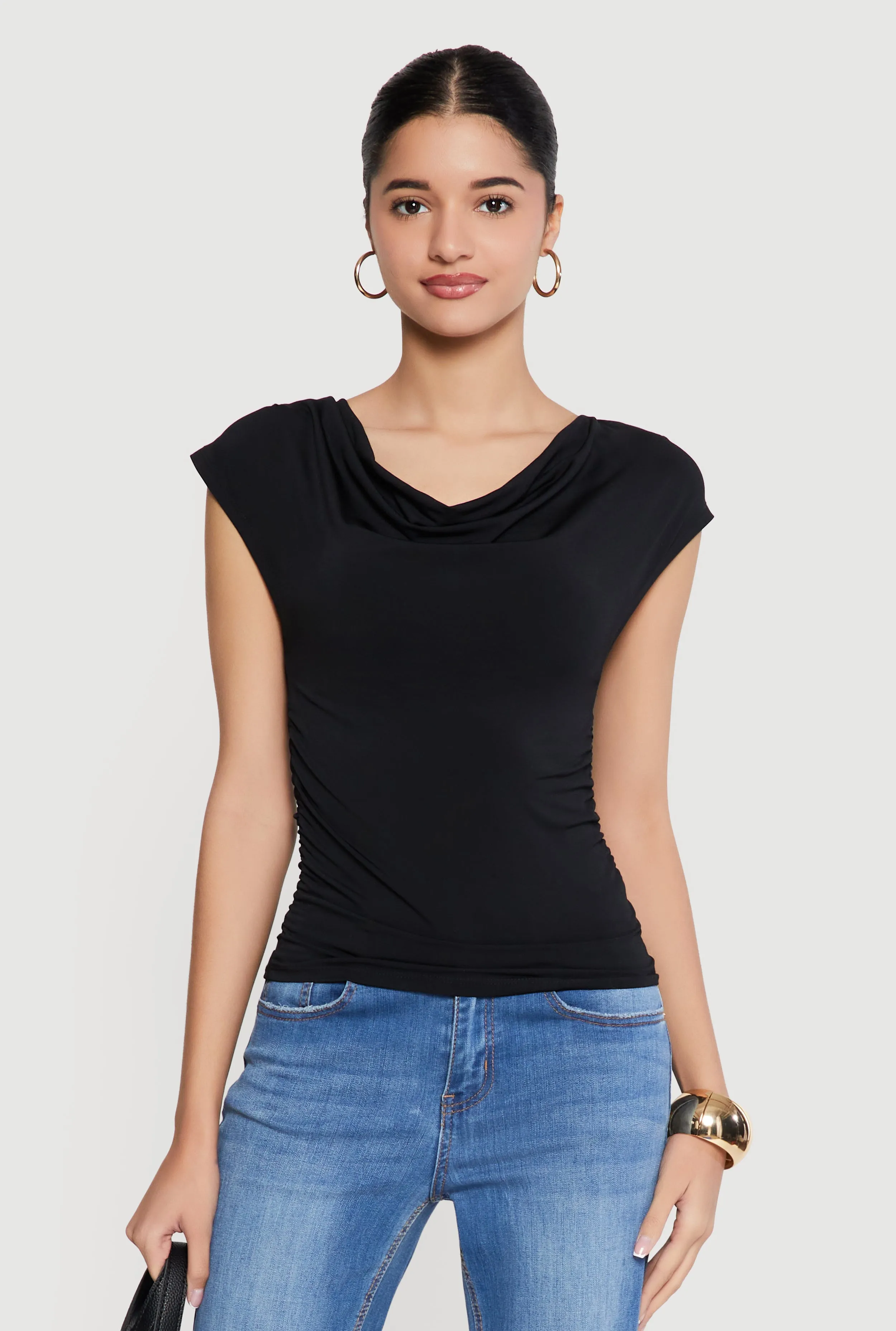 Ruched Side Cap Sleeve Cowl Neck Top sold by Rainbow product image thumbnail 2