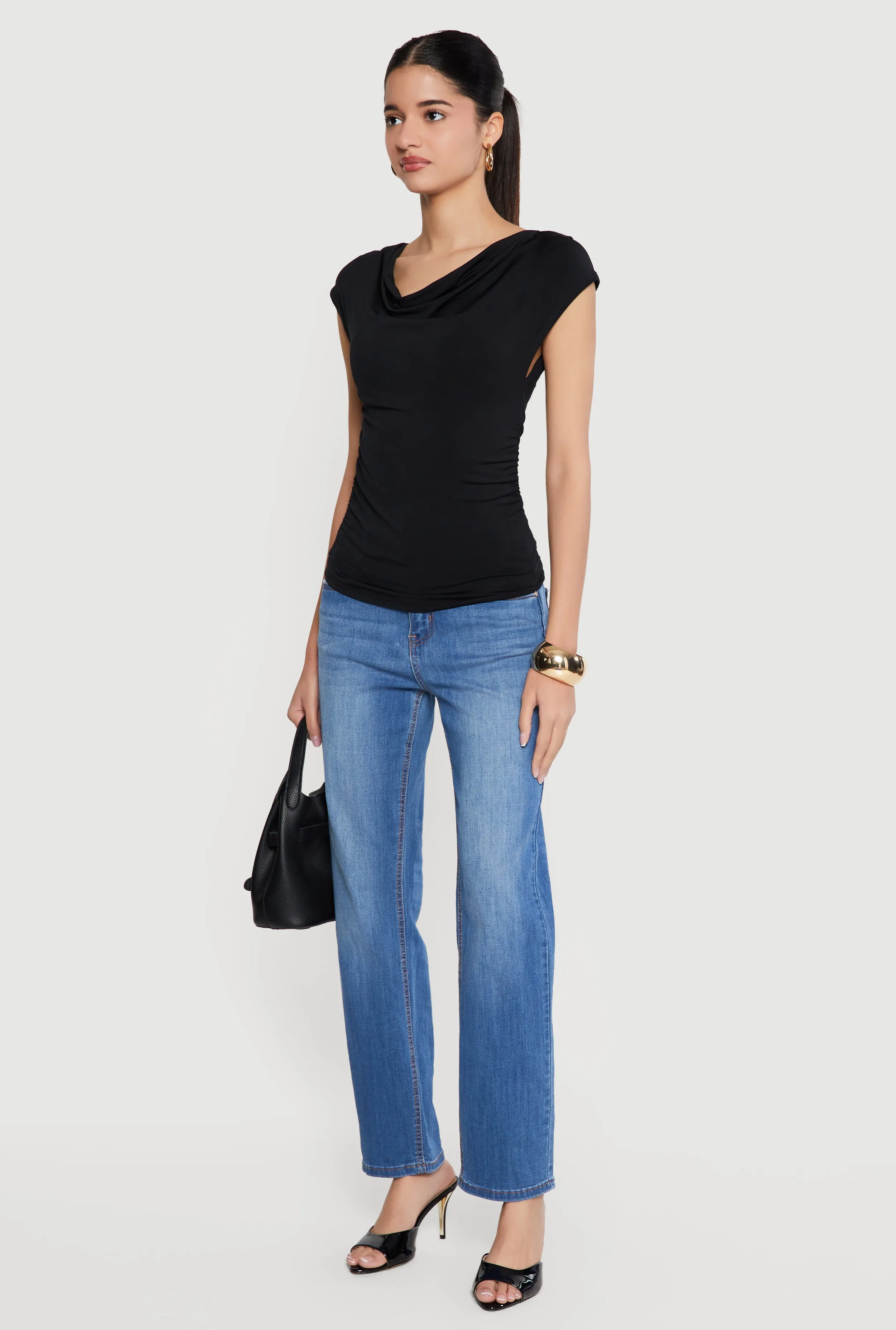 Ruched Side Cap Sleeve Cowl Neck Top sold by Rainbow product image thumbnail 3