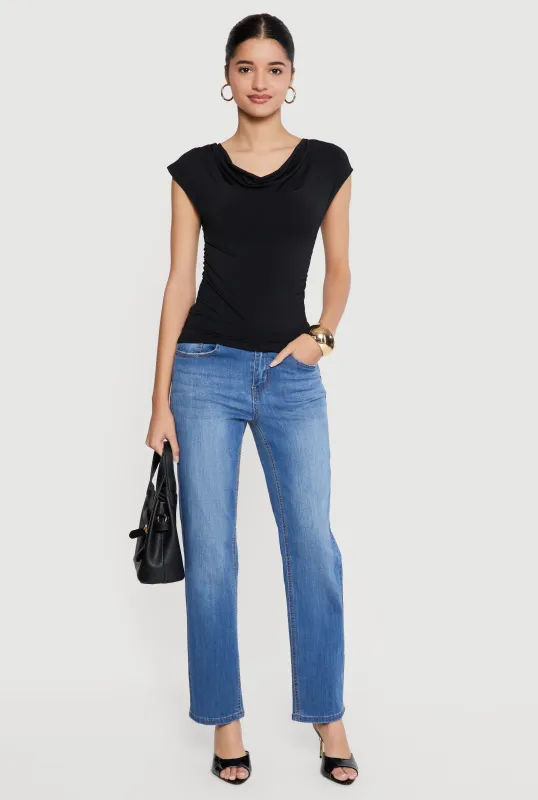 Ruched Side Cap Sleeve Cowl Neck Top sold by Rainbow