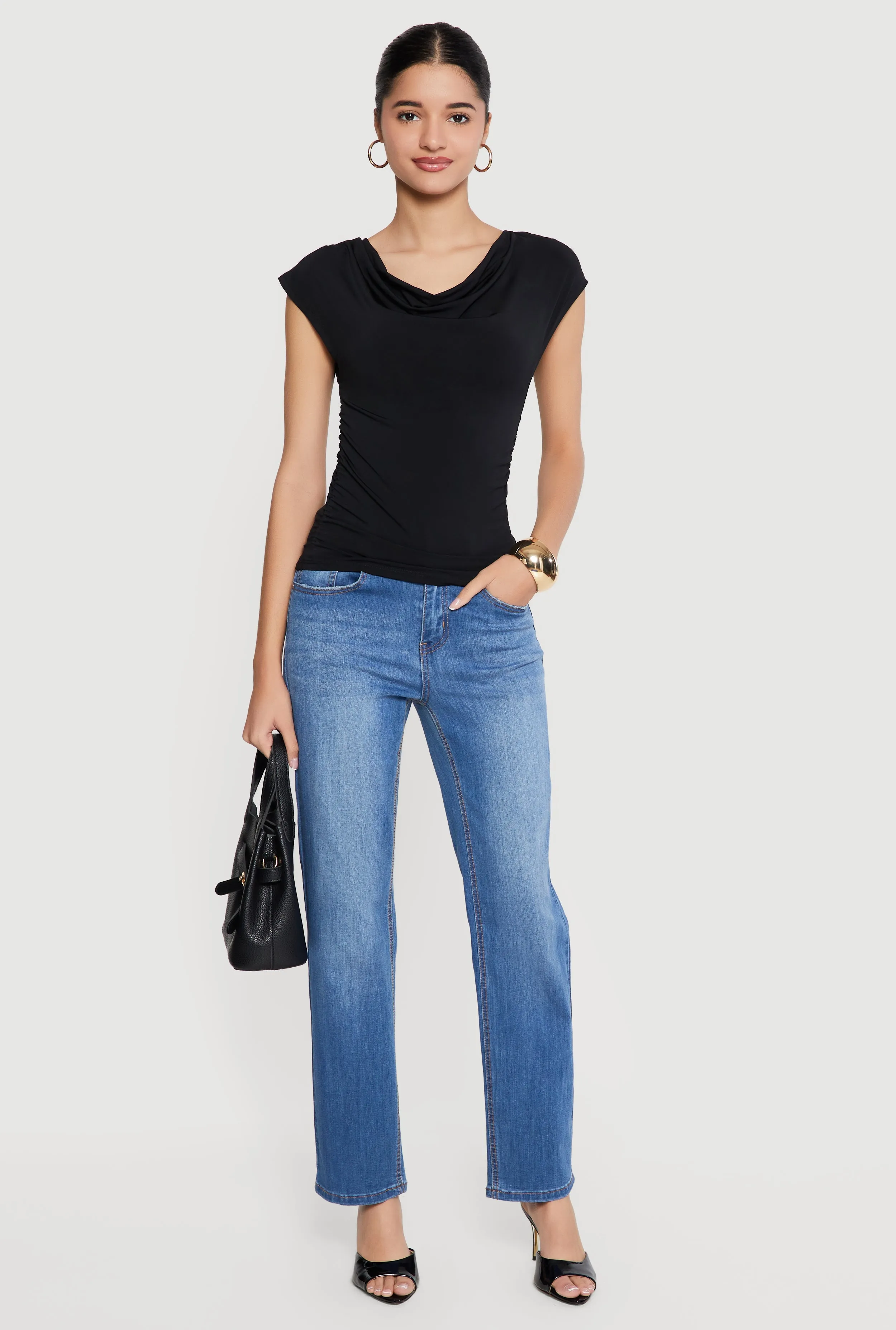 Ruched Side Cap Sleeve Cowl Neck Top sold by Rainbow