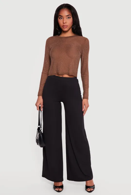 Rhinestone Mesh Long Sleeve Top sold by Rainbow