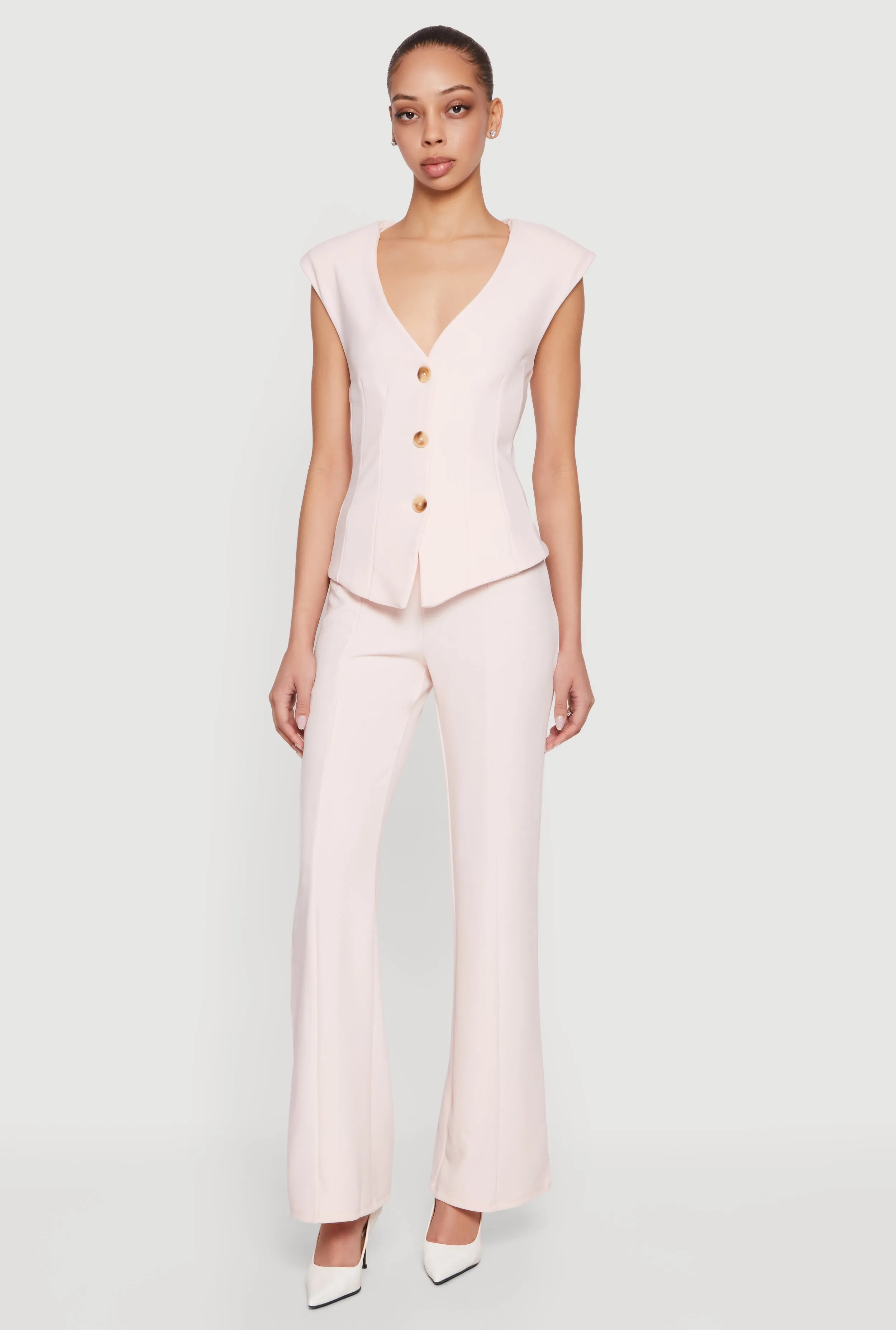 Straight Leg Crepe Knit Pintuck Detail Pants sold by Rainbow