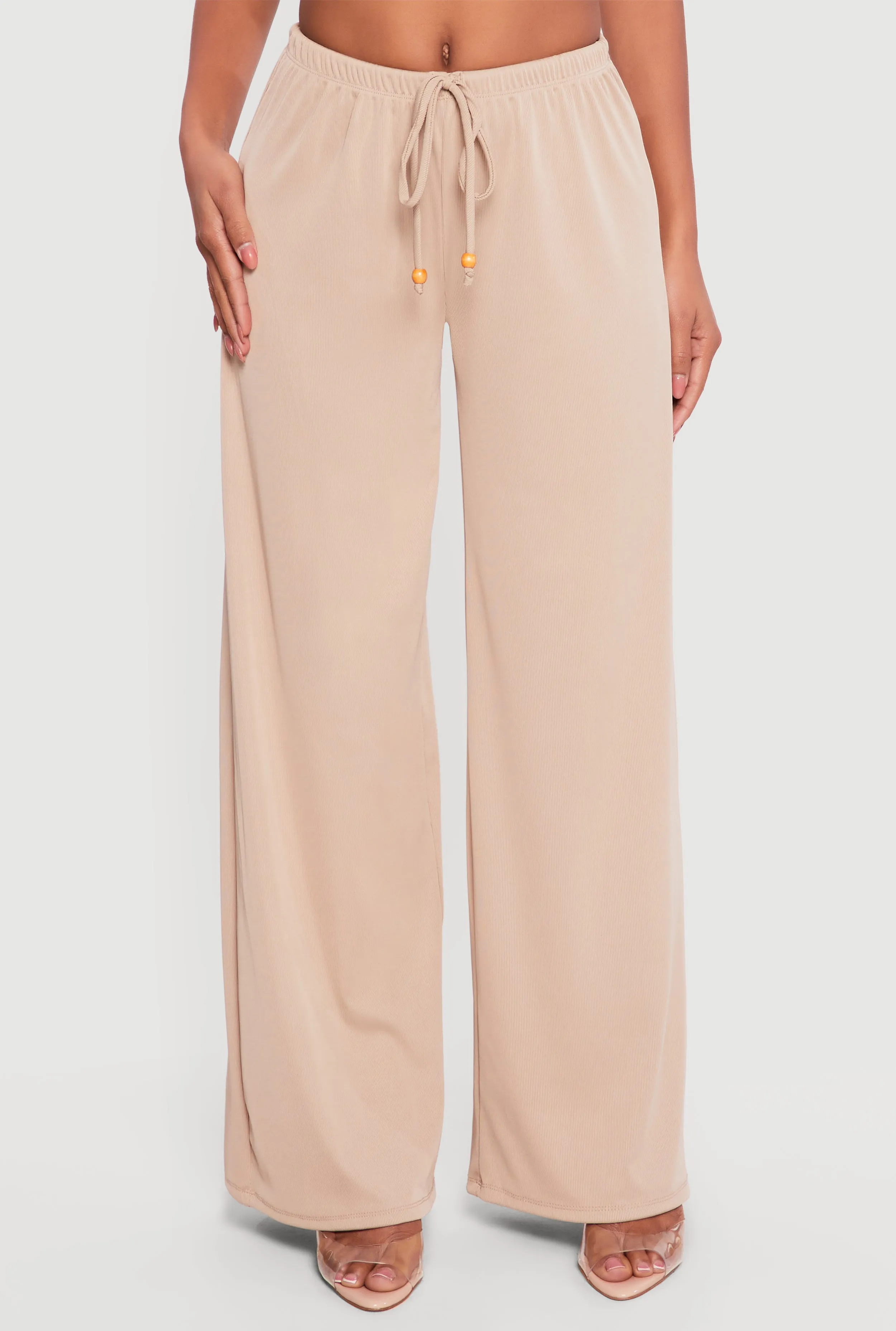 Rib Knit Beaded Drawstring Waist Pull On Pants sold by Rainbow product image thumbnail 3