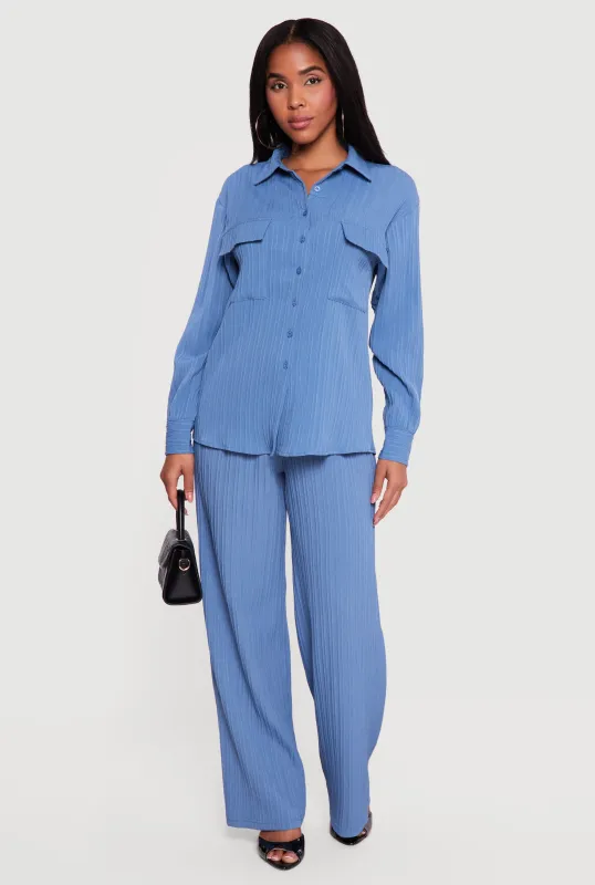 Ribbed Knit Drawstring Waist Wide Leg Pants sold by Rainbow