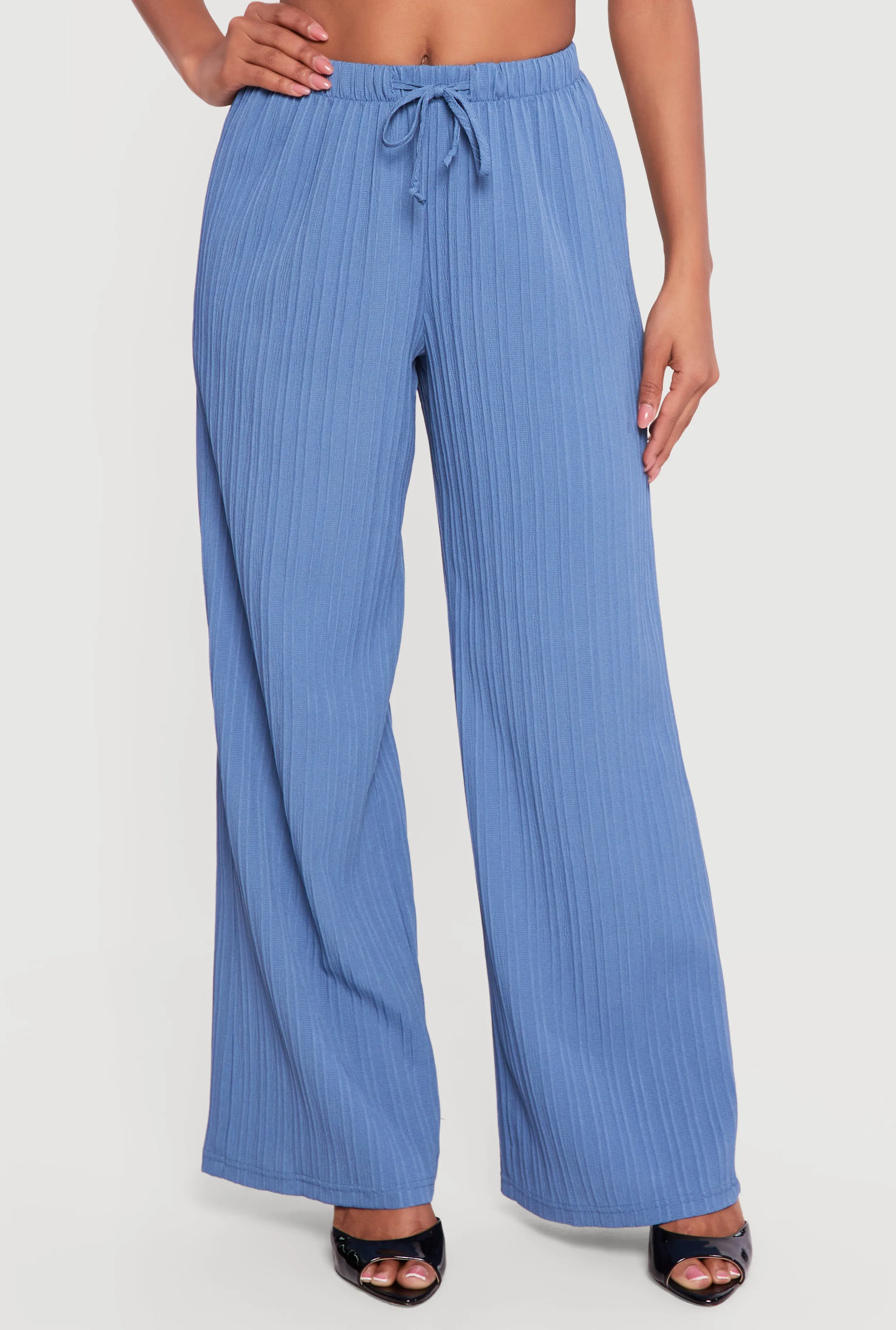 Ribbed Knit Drawstring Waist Wide Leg Pants sold by Rainbow product image thumbnail 3