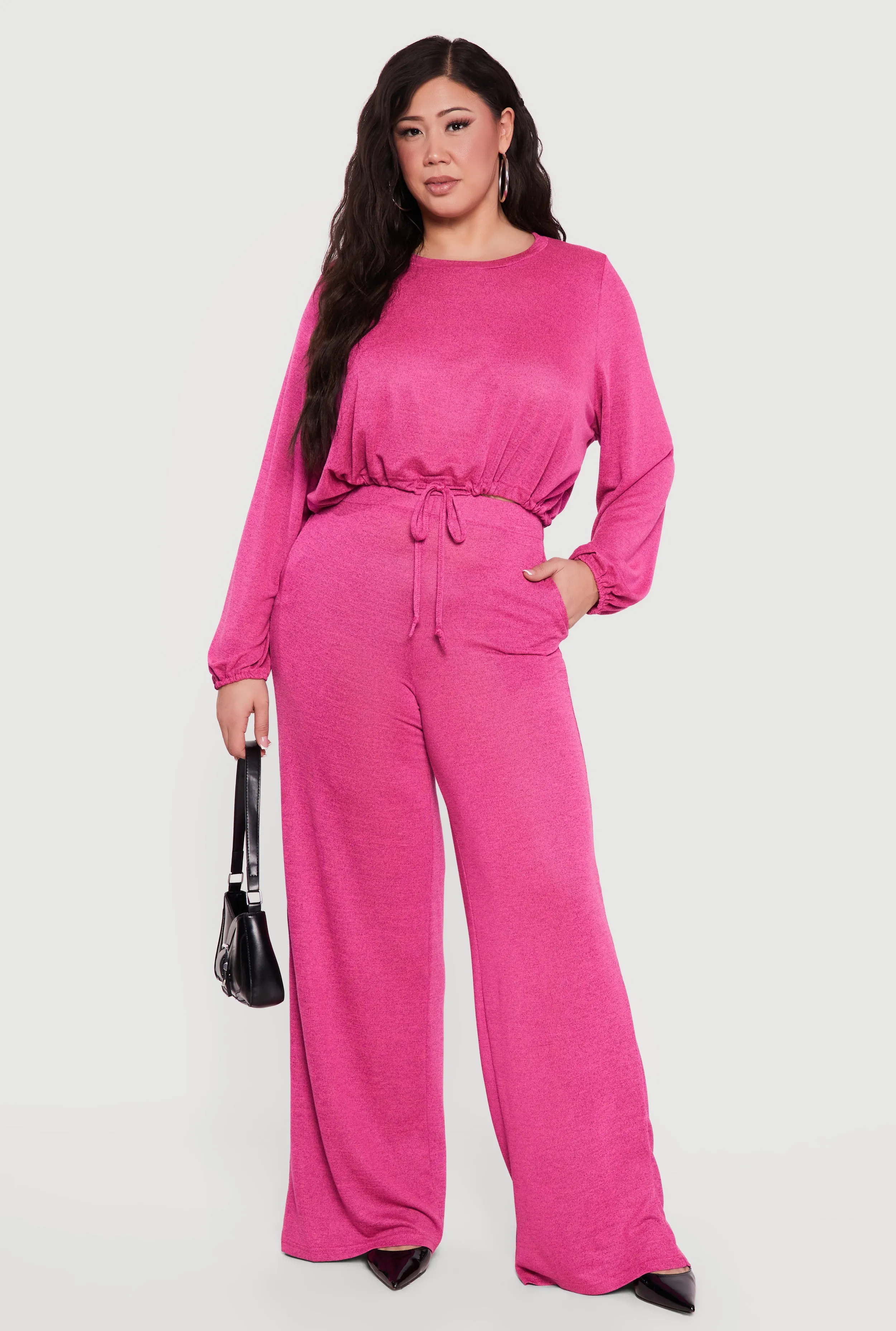 Plus Size High Waisted Wide Leg Brushed Knit Pants sold by Rainbow