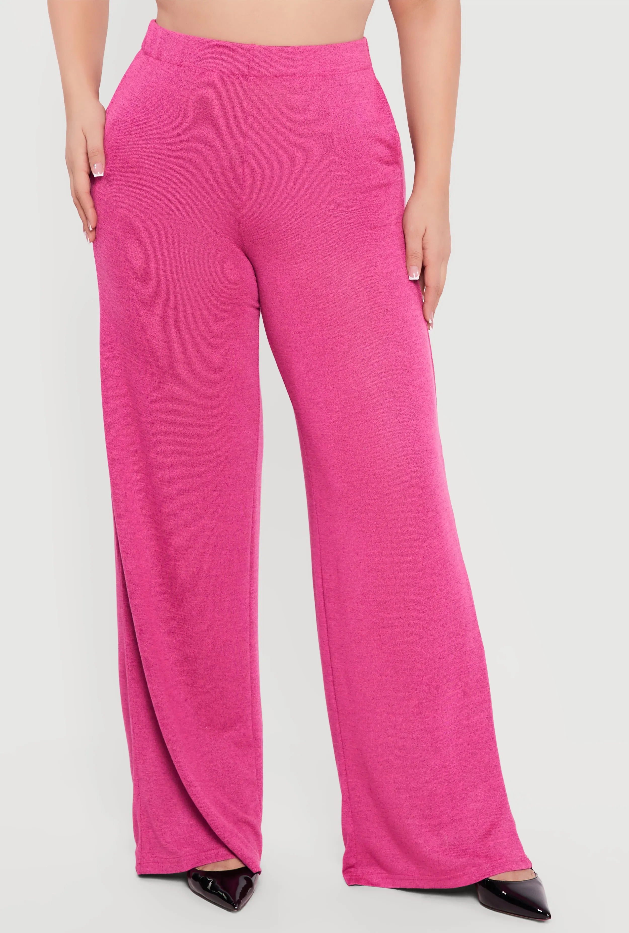 Plus Size High Waisted Wide Leg Brushed Knit Pants sold by Rainbow product image thumbnail 3