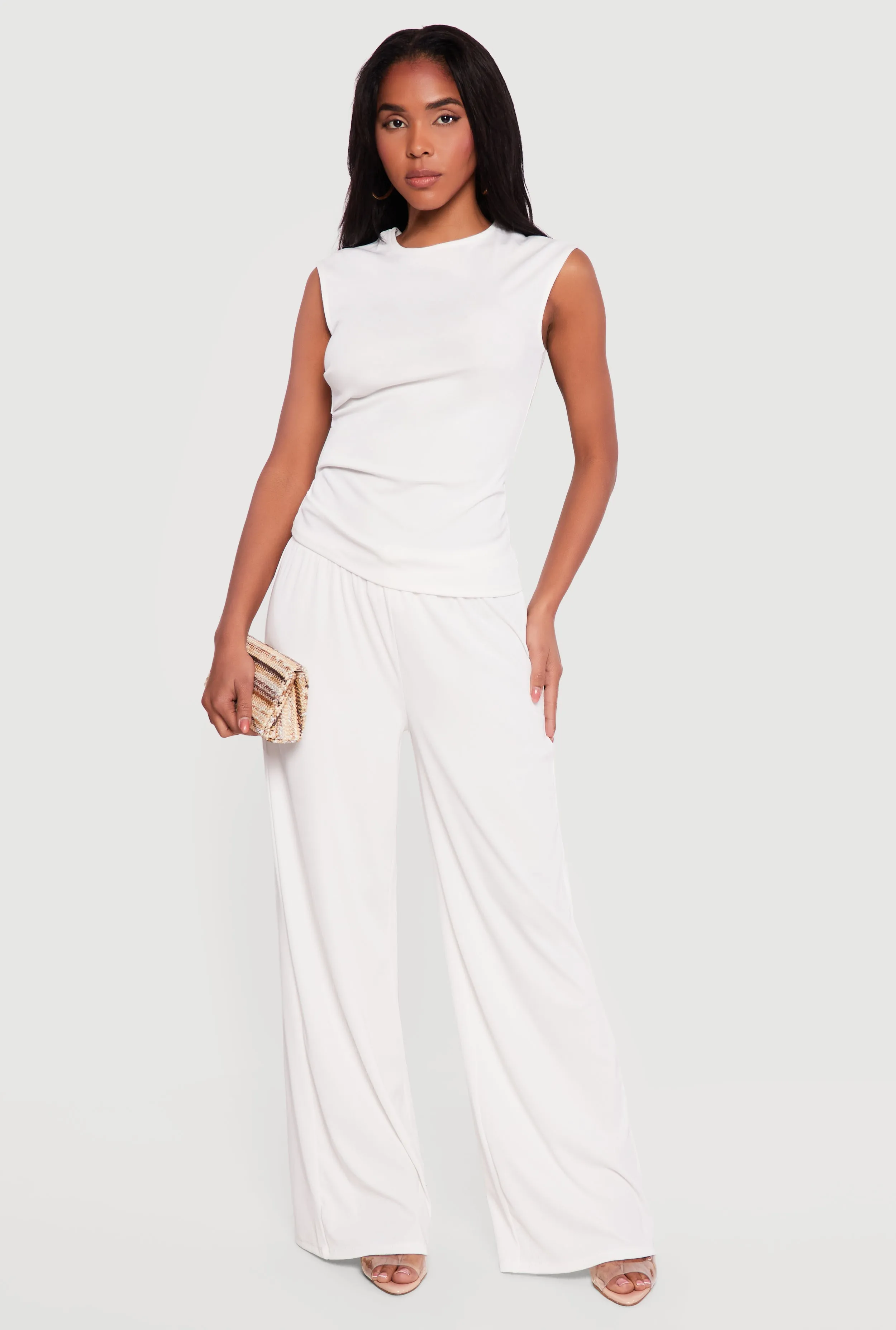 Rib Knit Beaded Drawstring Waist Pull On Pants sold by Rainbow