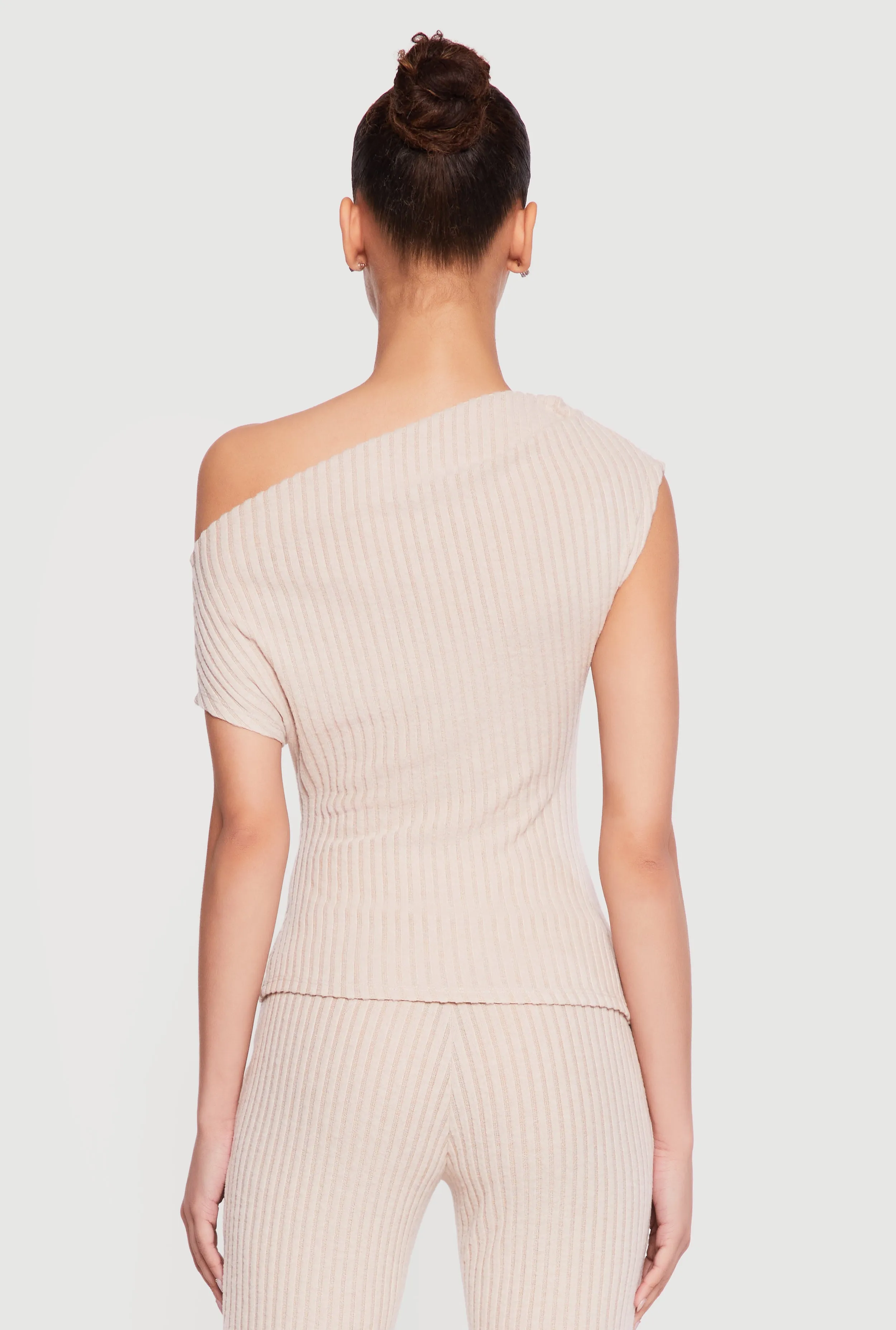 One Shoulder Rib Knit Side Ruched Blouse sold by Rainbow product image thumbnail 5