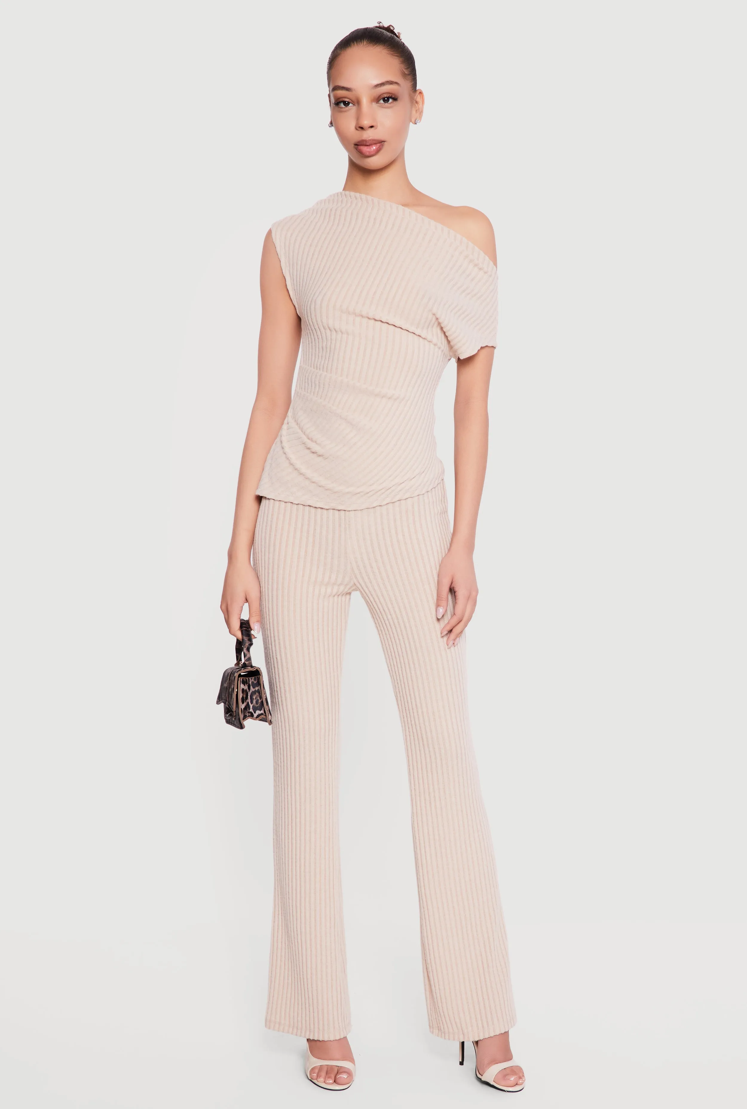 One Shoulder Rib Knit Side Ruched Blouse sold by Rainbow product image thumbnail 2