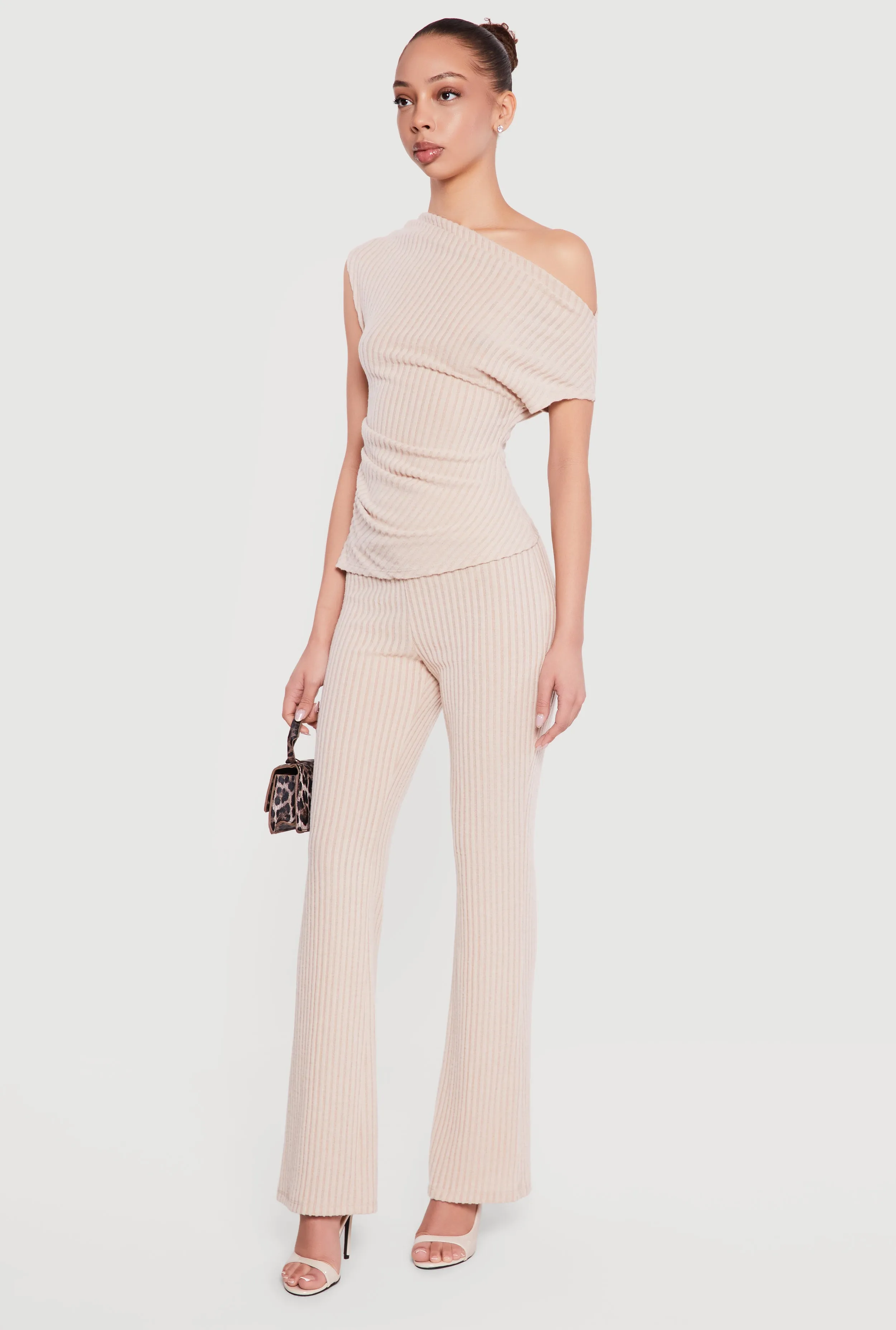 One Shoulder Rib Knit Side Ruched Blouse sold by Rainbow product image thumbnail 3