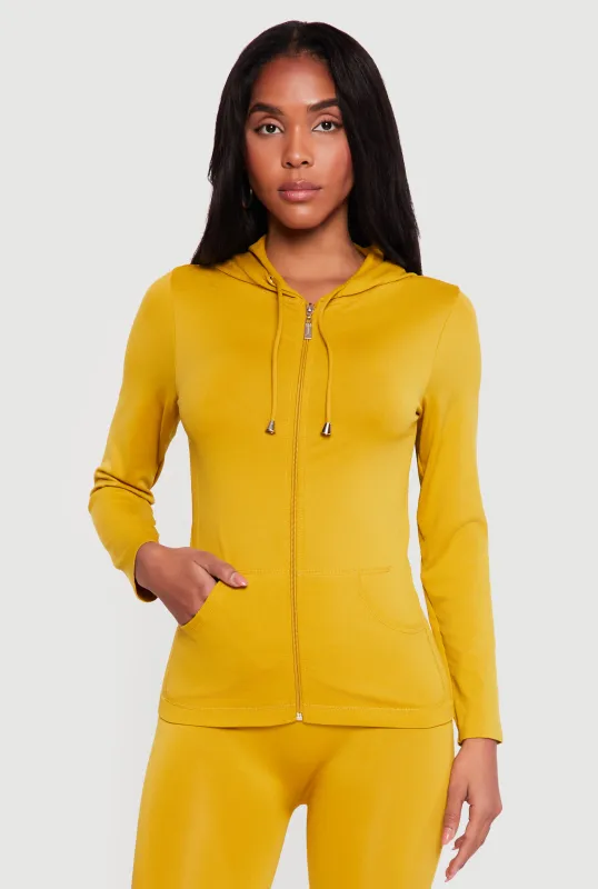 Drawstring Hooded Zip Front Track Jacket made by Rainbow