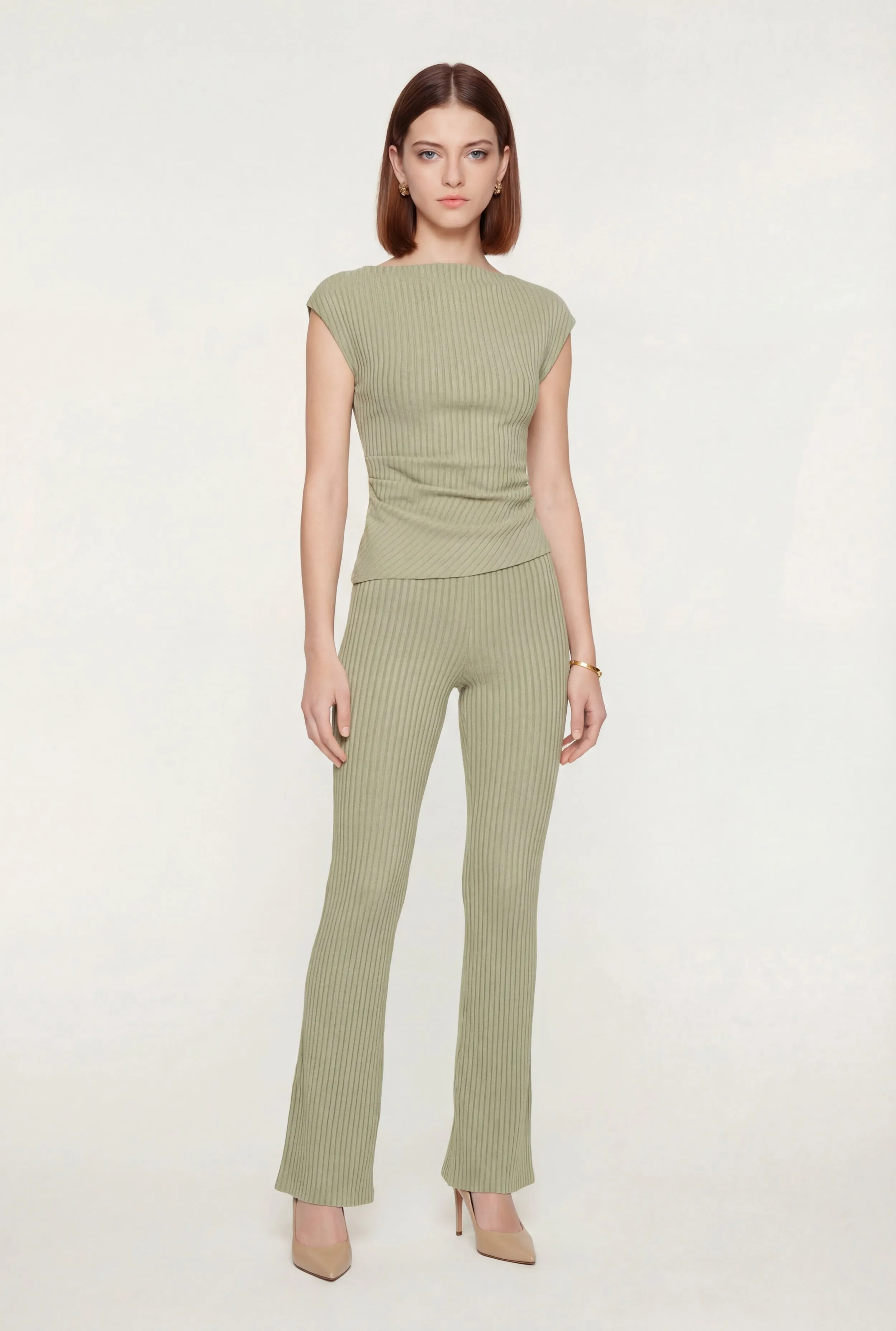 One Shoulder Rib Knit Side Ruched Blouse sold by Rainbow product image thumbnail 2