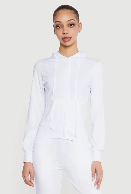 Zip Front Drawstring Hooded Track Jacket made by Daisy