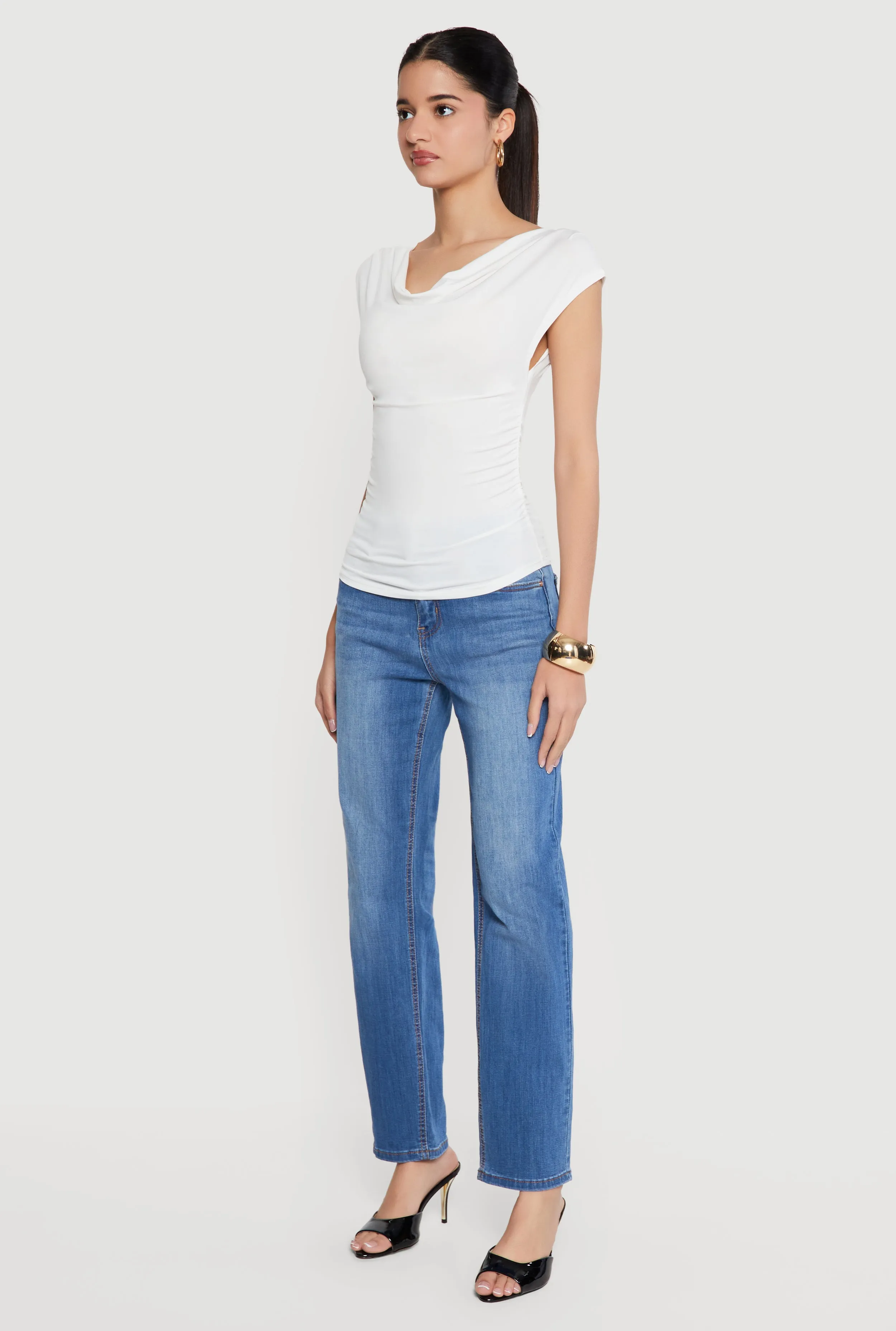 Ruched Side Cap Sleeve Cowl Neck Top sold by Rainbow product image thumbnail 3