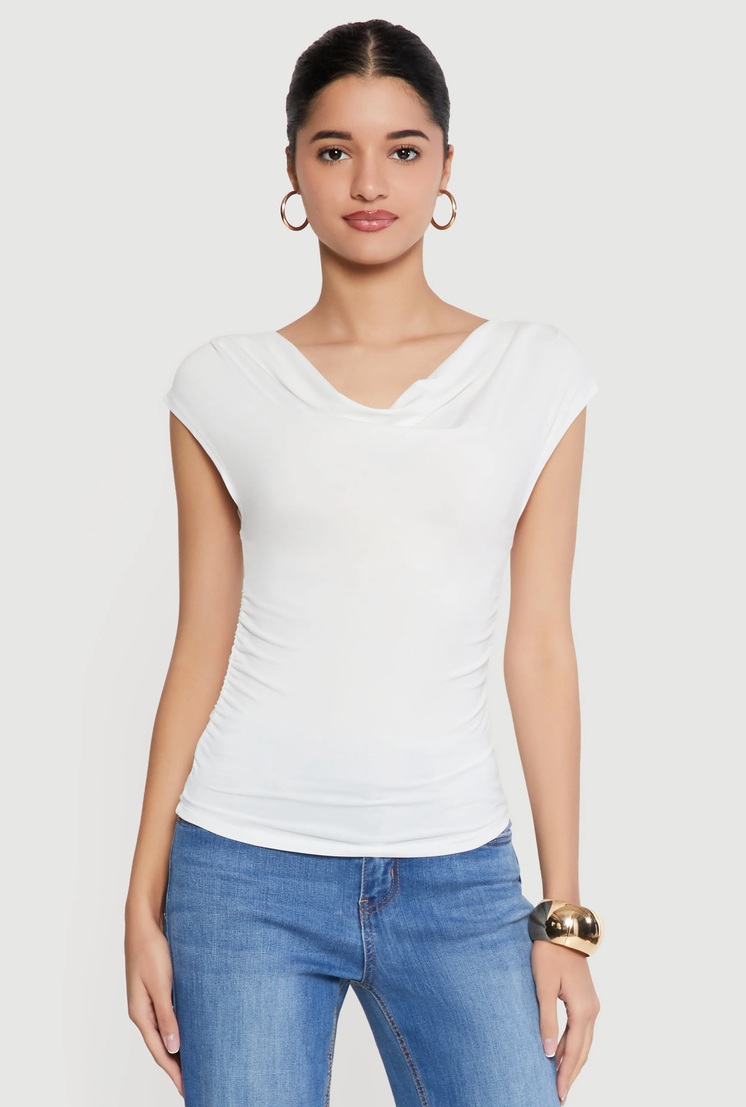 Ruched Side Cap Sleeve Cowl Neck Top sold by Rainbow product image thumbnail 2