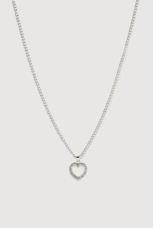 Cubic Zirconia Heart Charm Chain Necklace sold by Rainbow