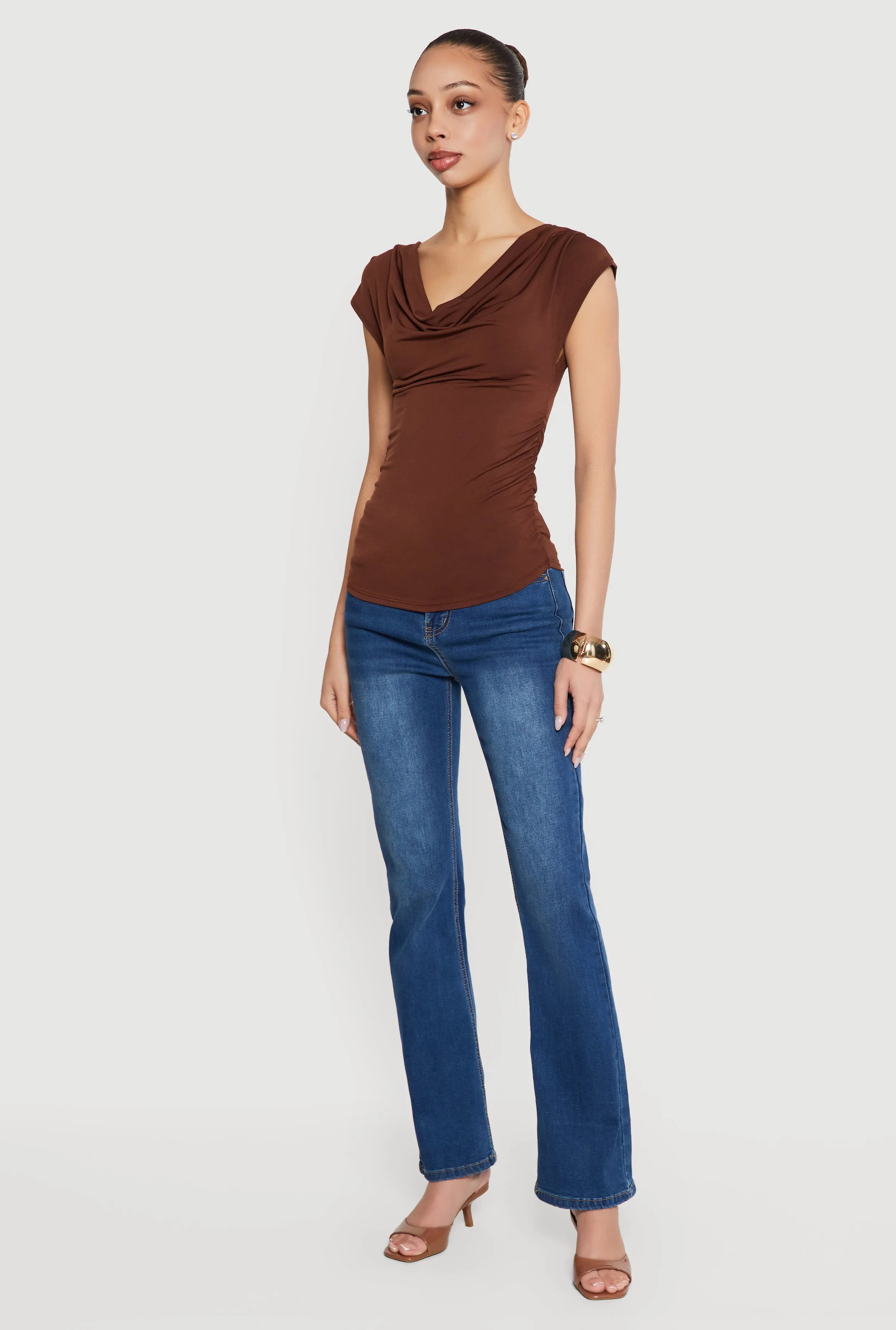 Ruched Side Cap Sleeve Cowl Neck Top sold by Rainbow product image thumbnail 3