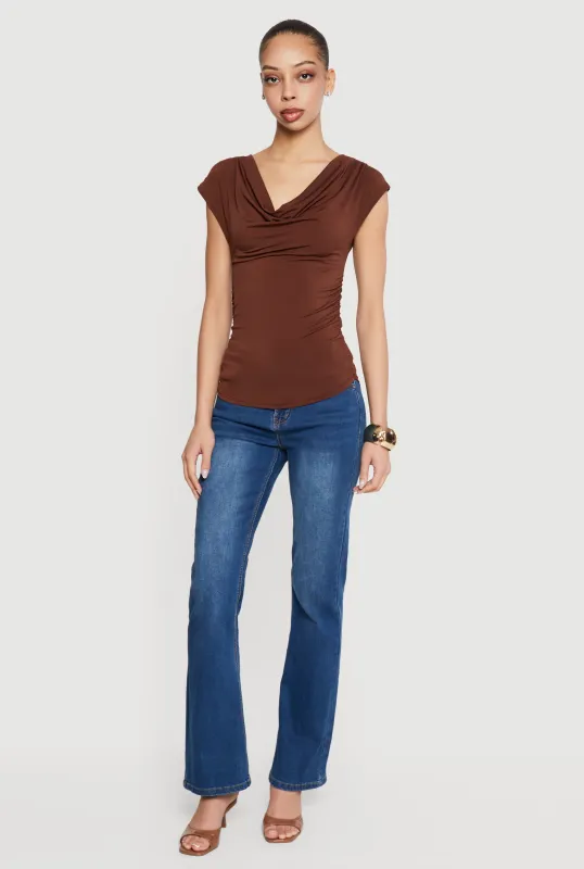 Ruched Side Cap Sleeve Cowl Neck Top sold by Rainbow