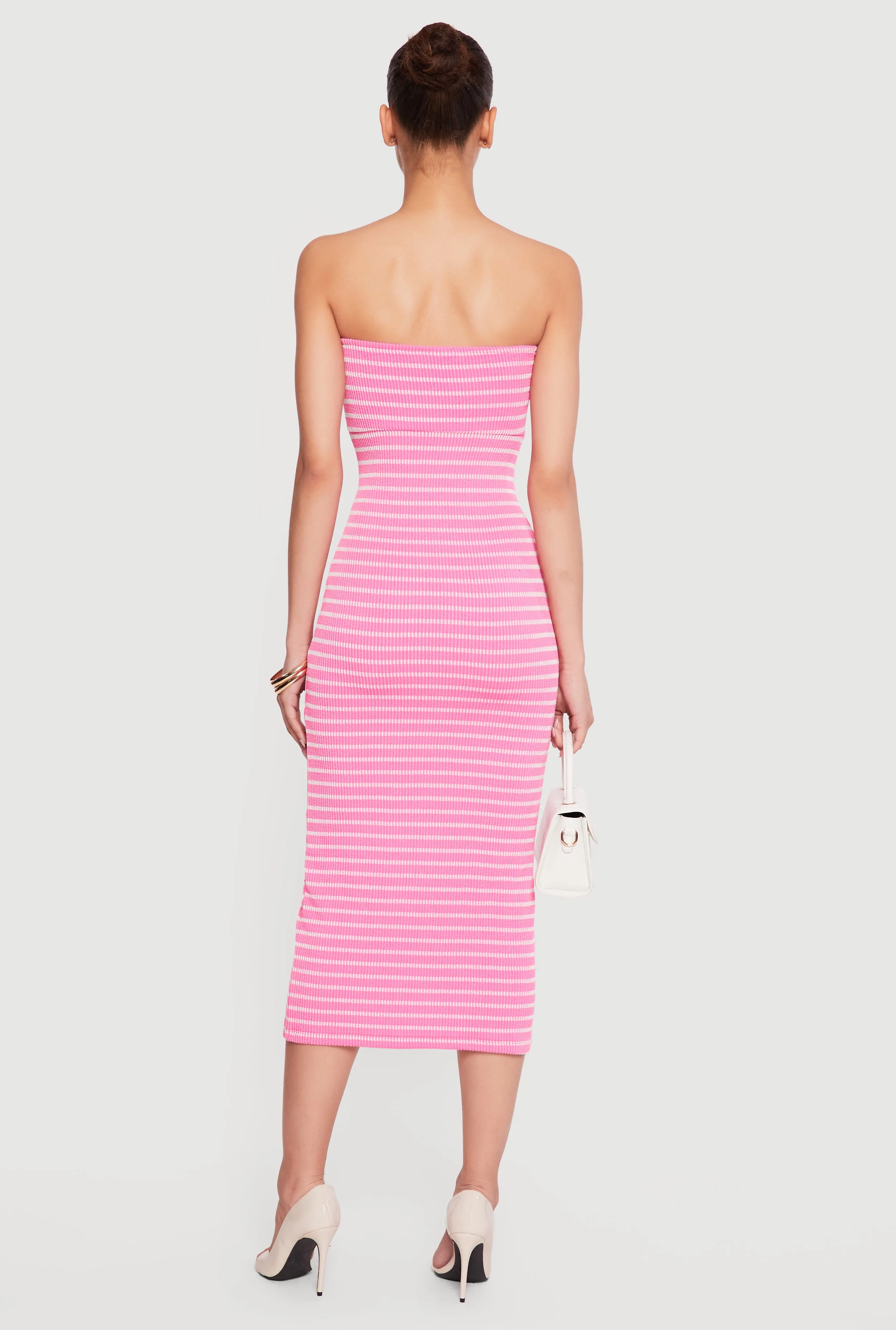 Striped Rib Knit Twist Front Tube Dress sold by Rainbow product image thumbnail 3