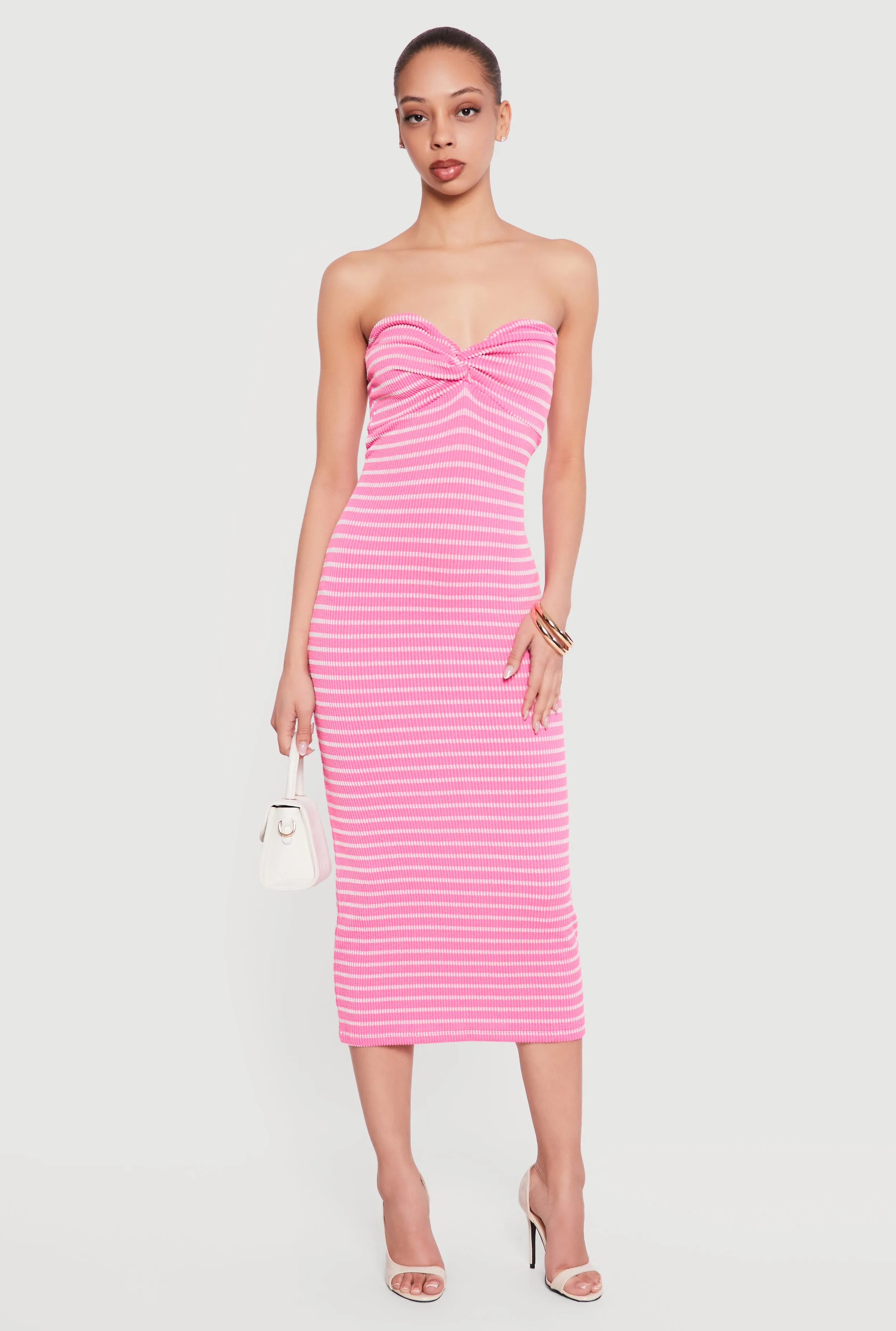 Striped Rib Knit Twist Front Tube Dress sold by Rainbow