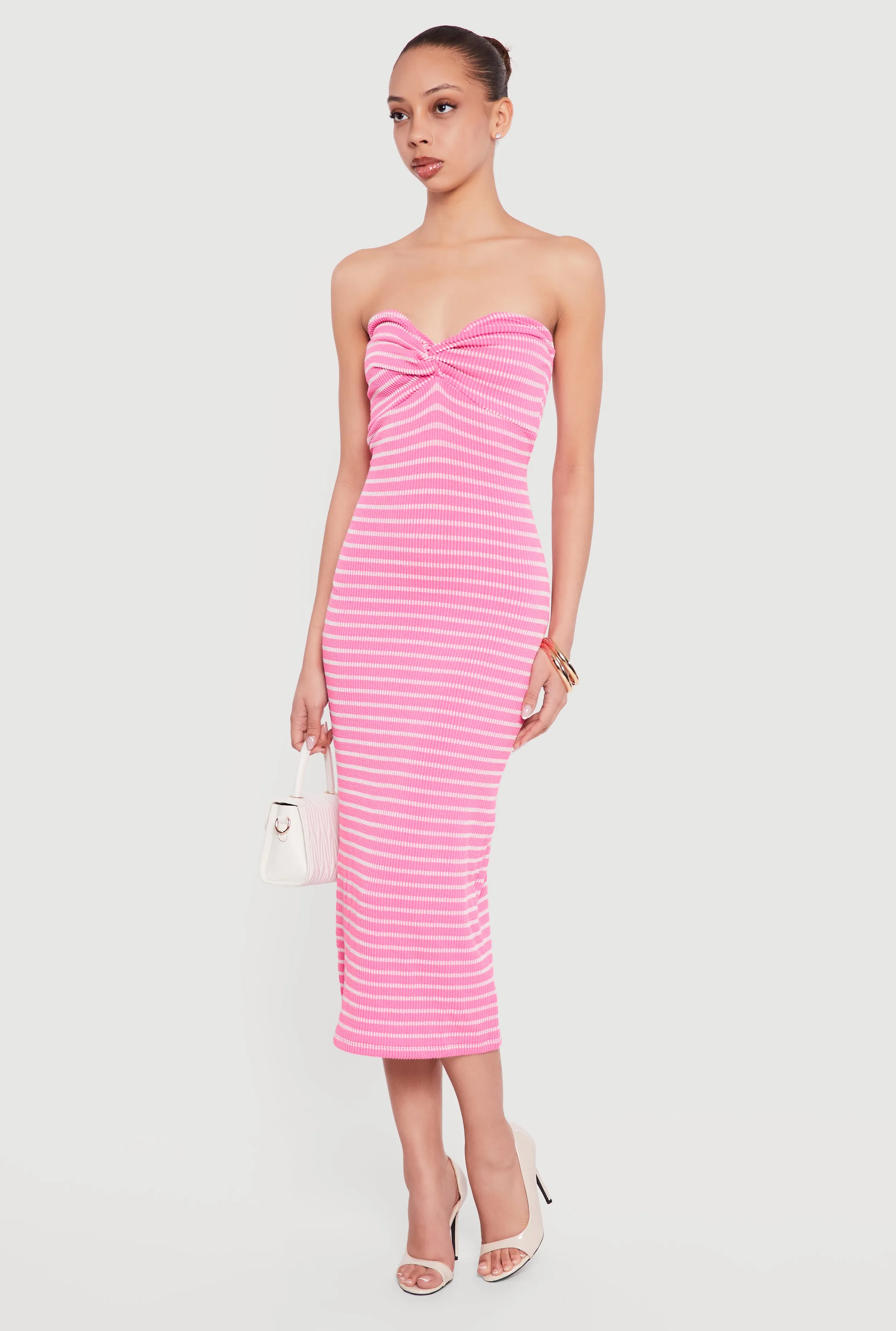 Striped Rib Knit Twist Front Tube Dress sold by Rainbow product image thumbnail 2