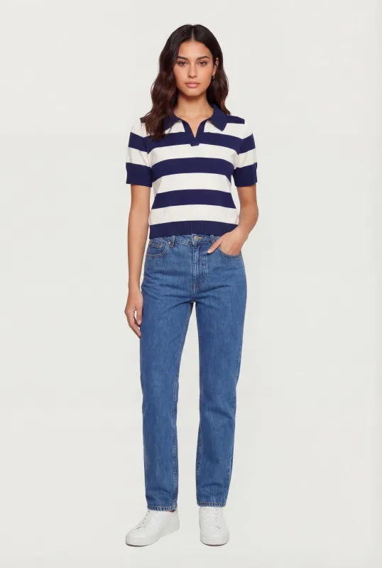 Striped Short Sleeve Polo Sweater sold by Rainbow