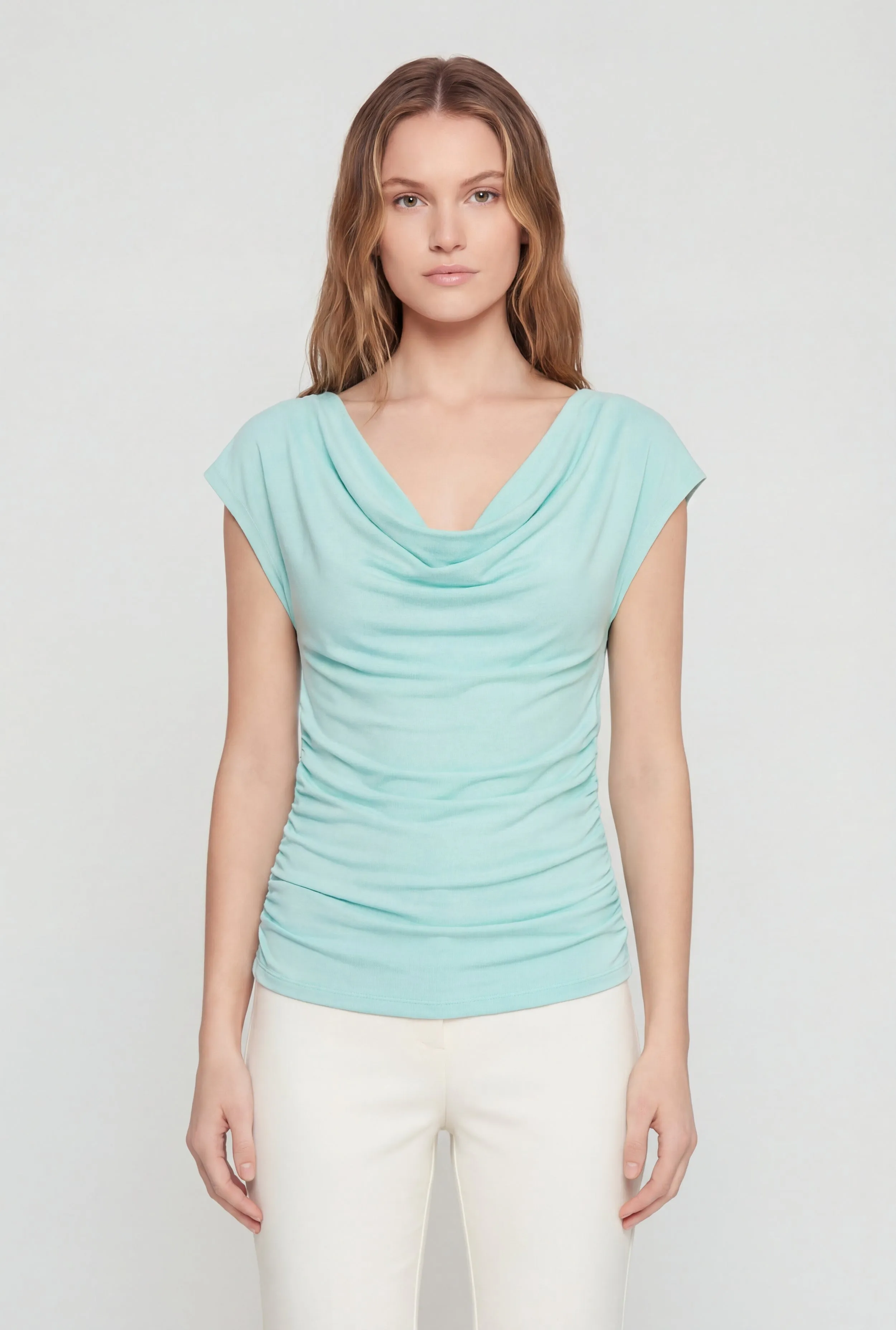 Ruched Side Cap Sleeve Cowl Neck Top sold by Rainbow product image thumbnail 2