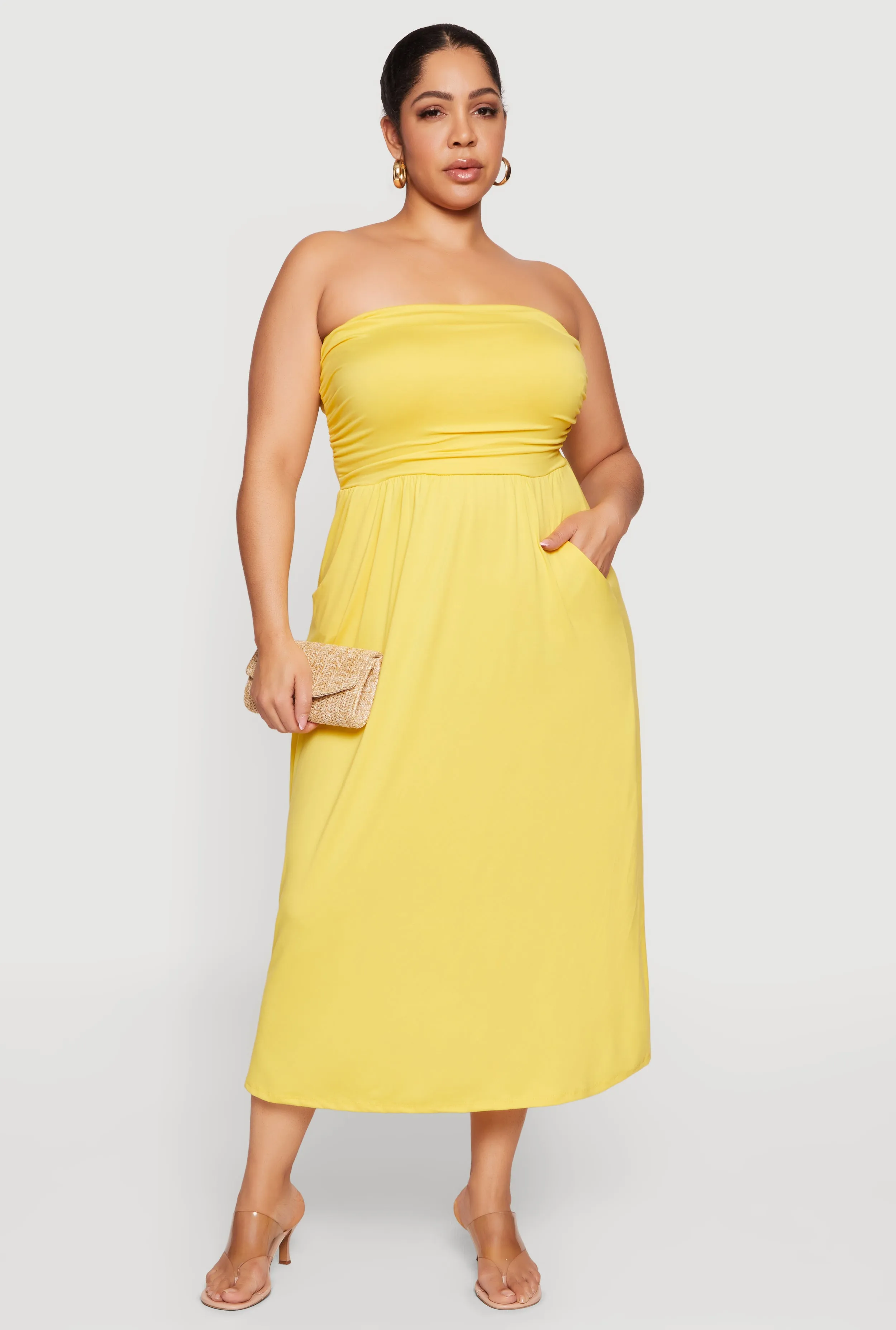 Plus Size Soft Knit Ruched Tube Dress with Pockets sold by Rainbow