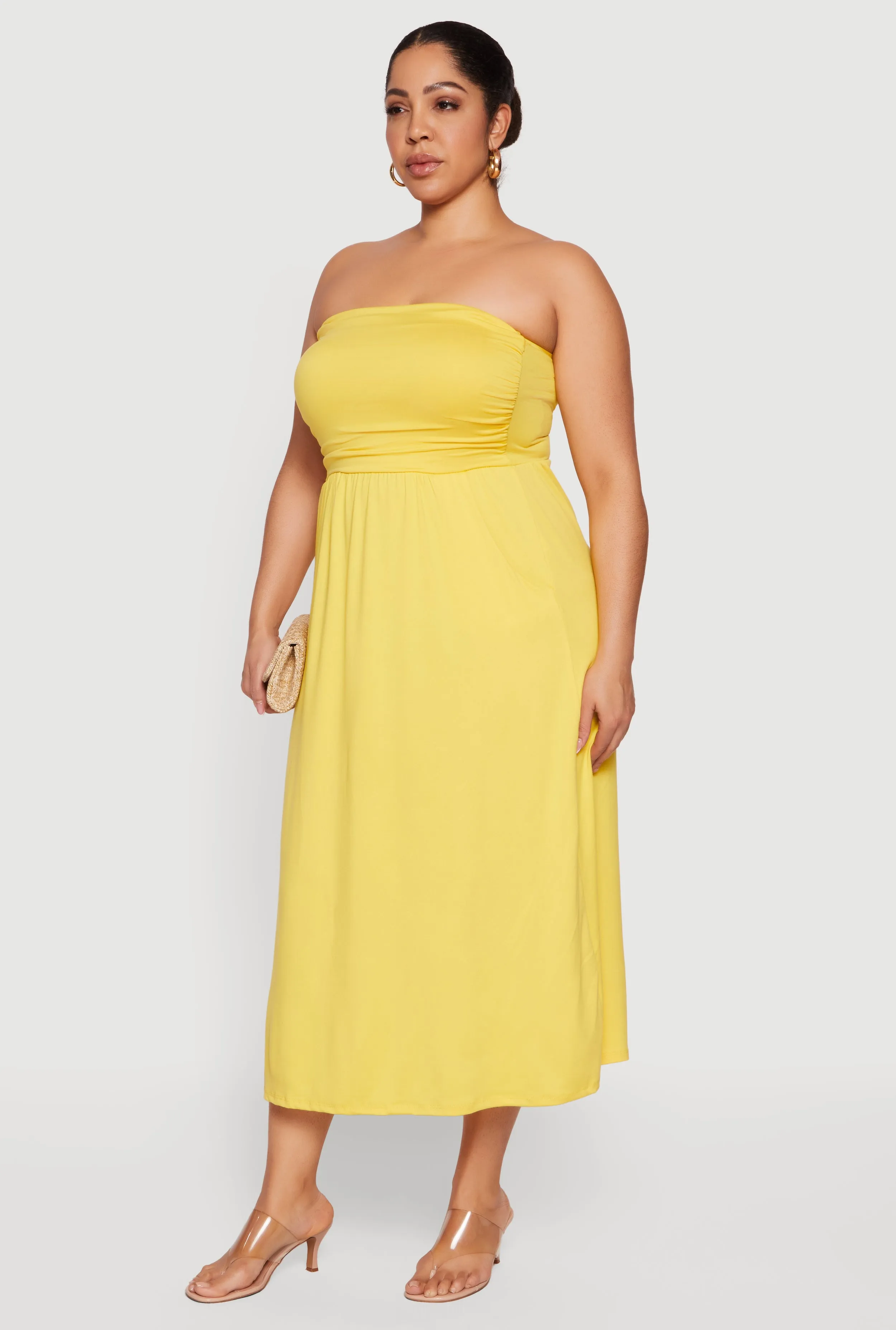 Plus Size Soft Knit Ruched Tube Dress with Pockets sold by Rainbow product image thumbnail 2